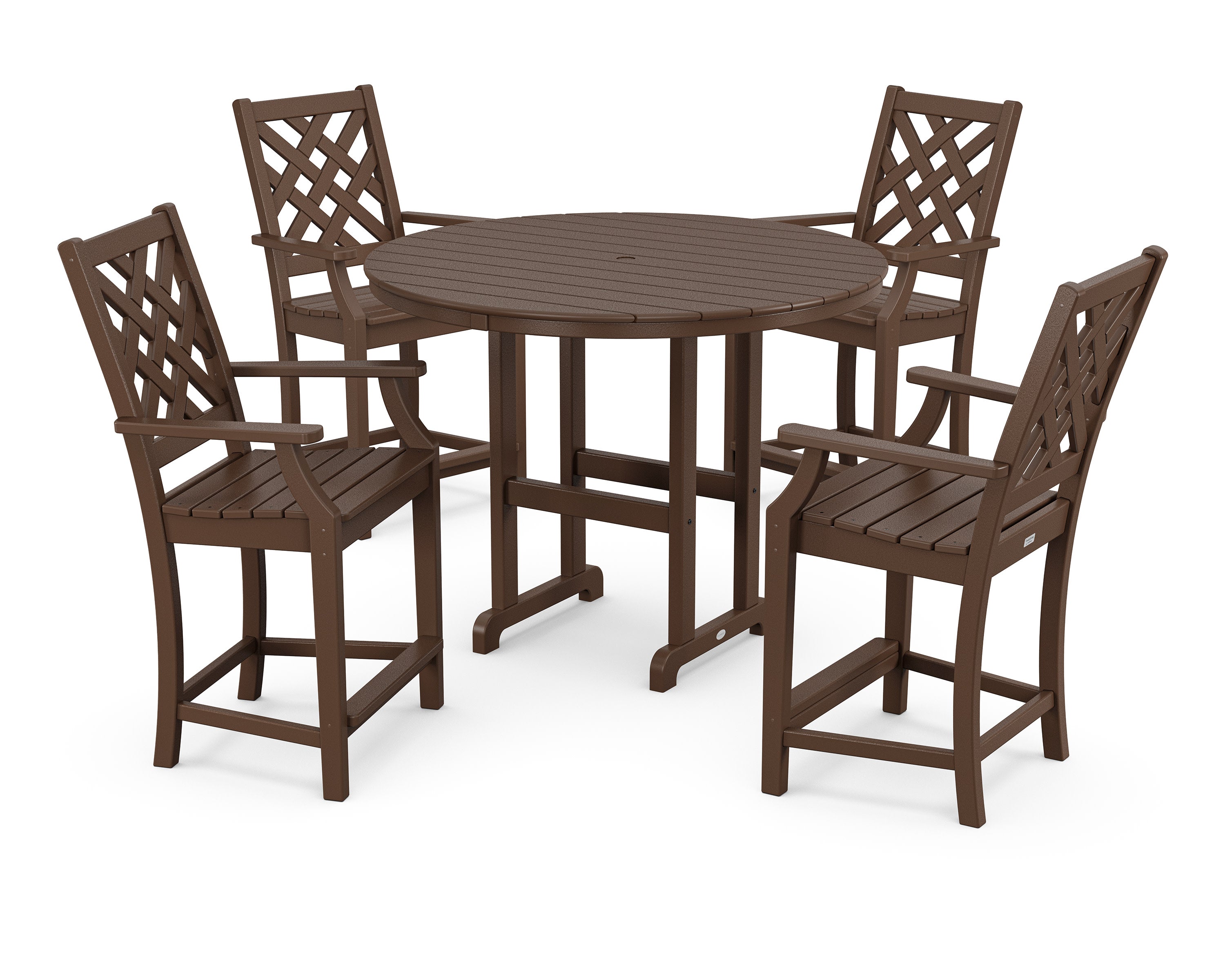Wovendale 5-Piece Round Farmhouse Counter Set in Mahogany
