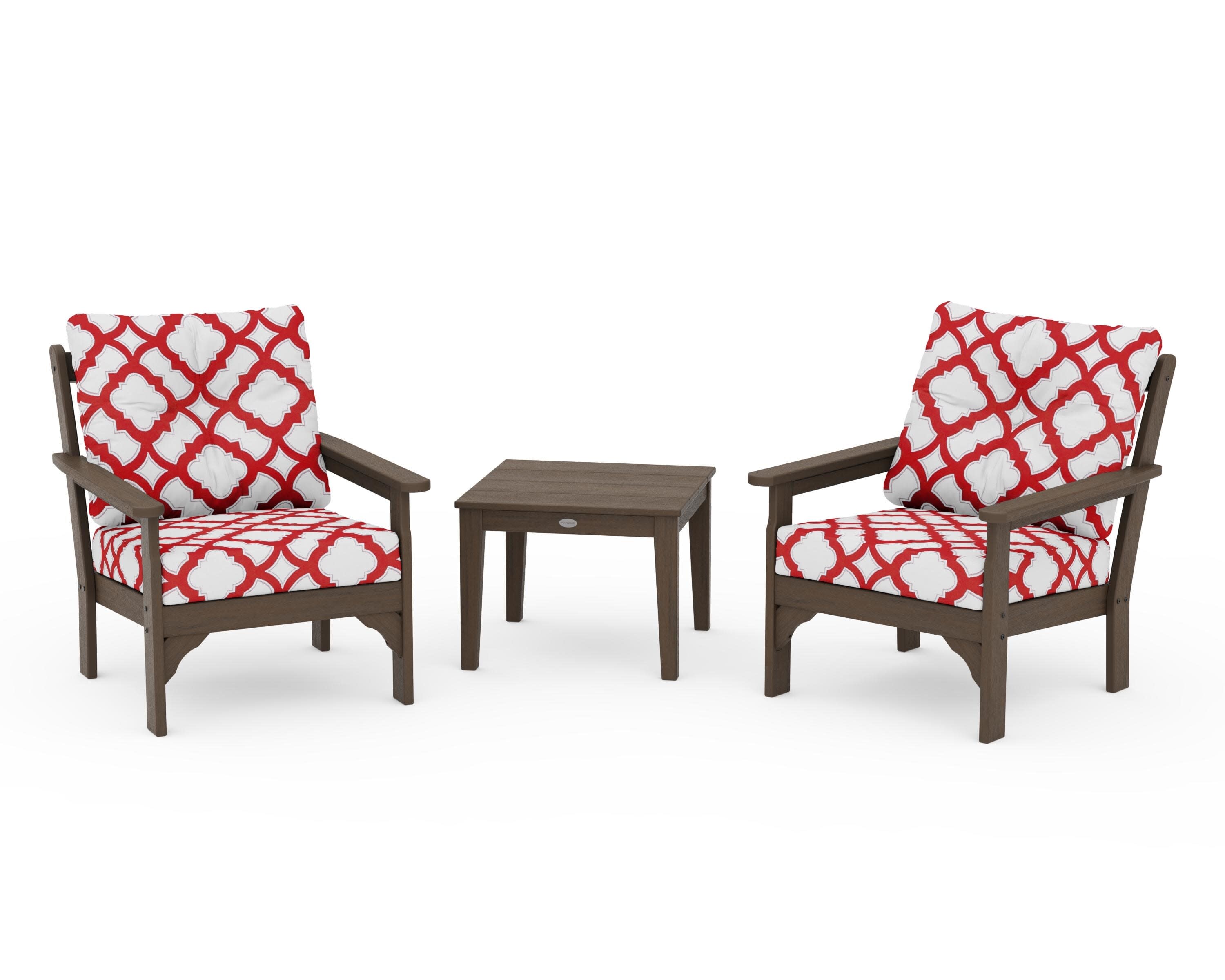 Vineyard 3-Piece Deep Seating Set in Kona / Trellis Crimson