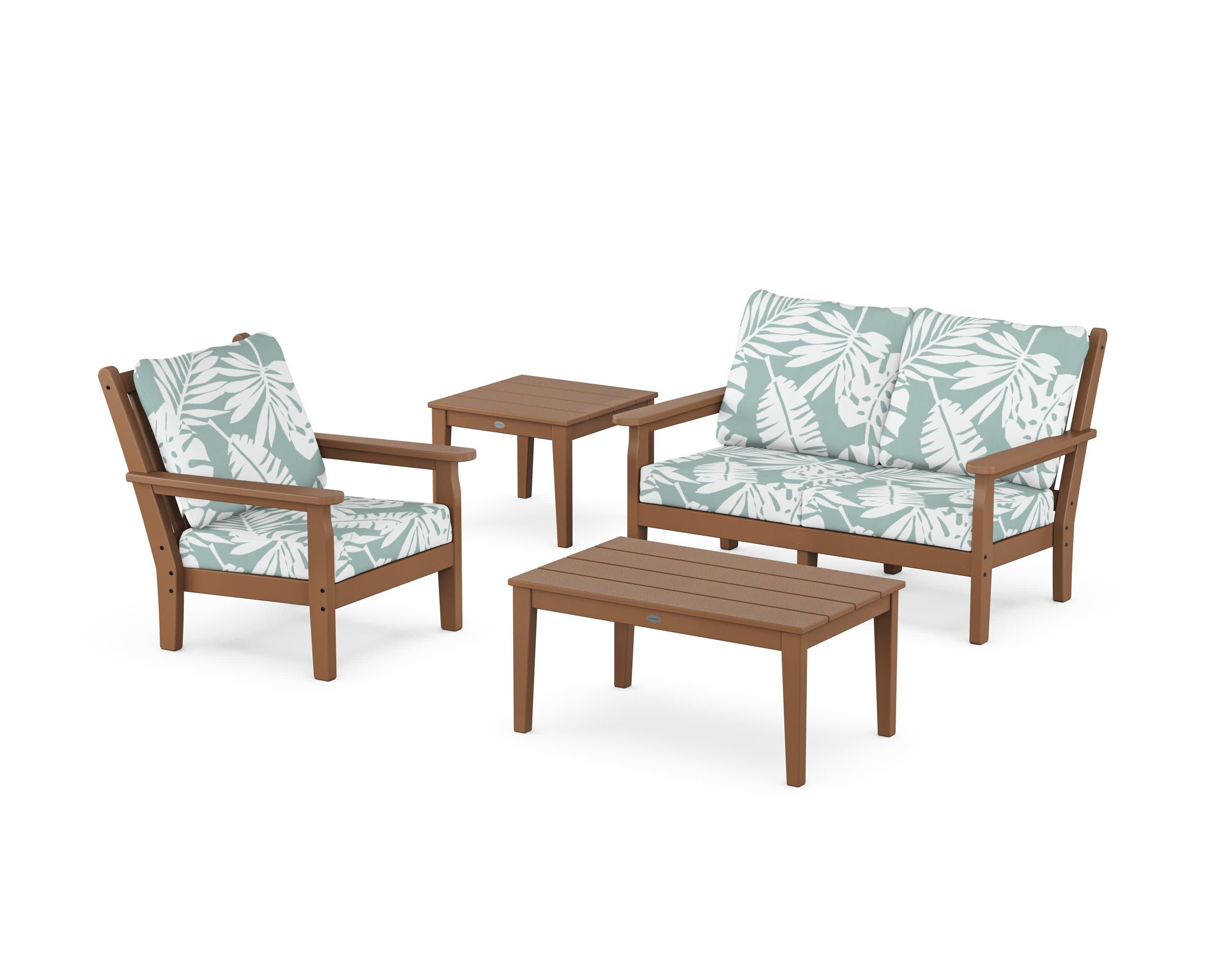 Chippendale 4-Piece Deep Seating Set in Teak / Leaf Glacier Spa