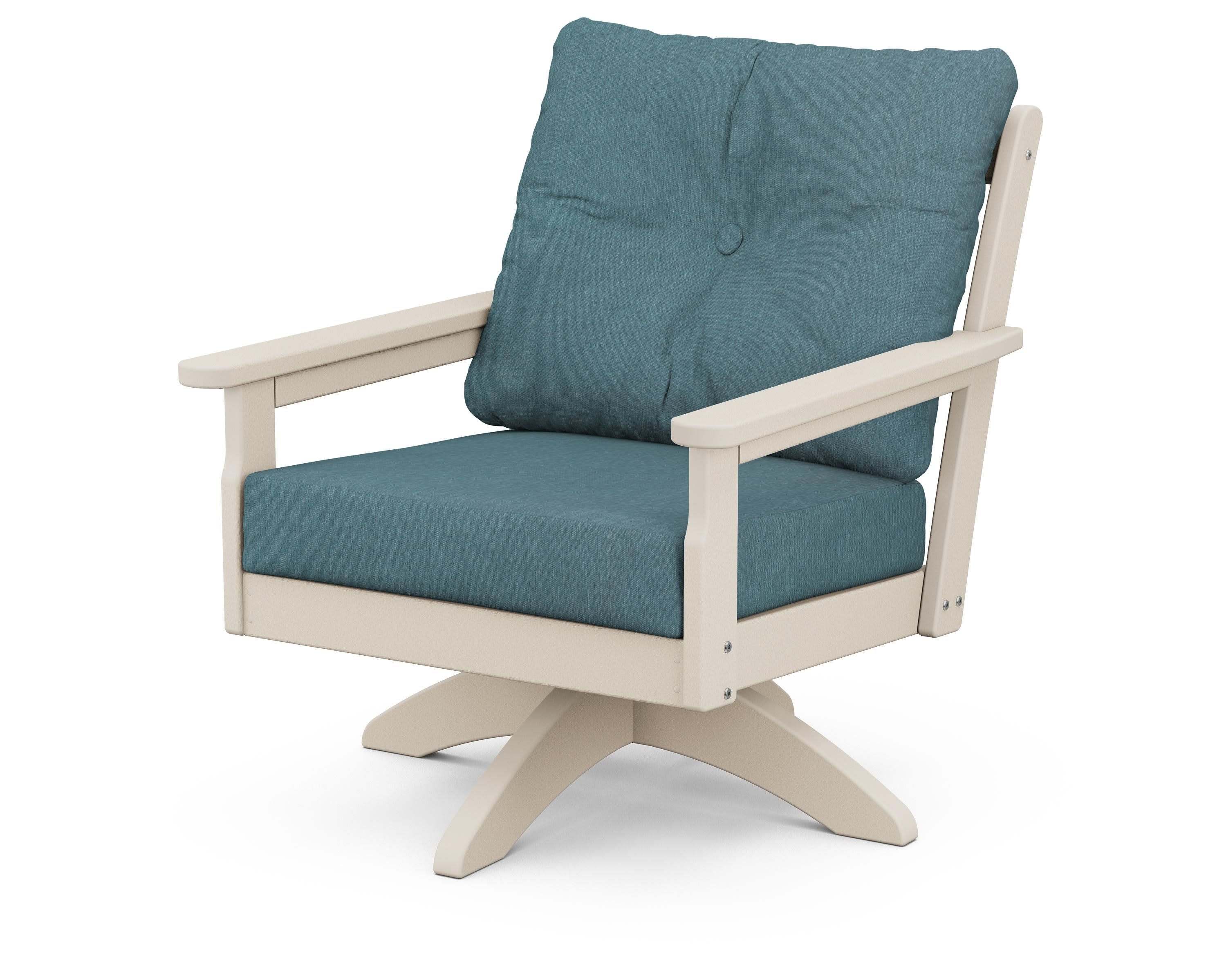 Vineyard Deep Seating Swivel Chair in Sand / Ocean Teal
