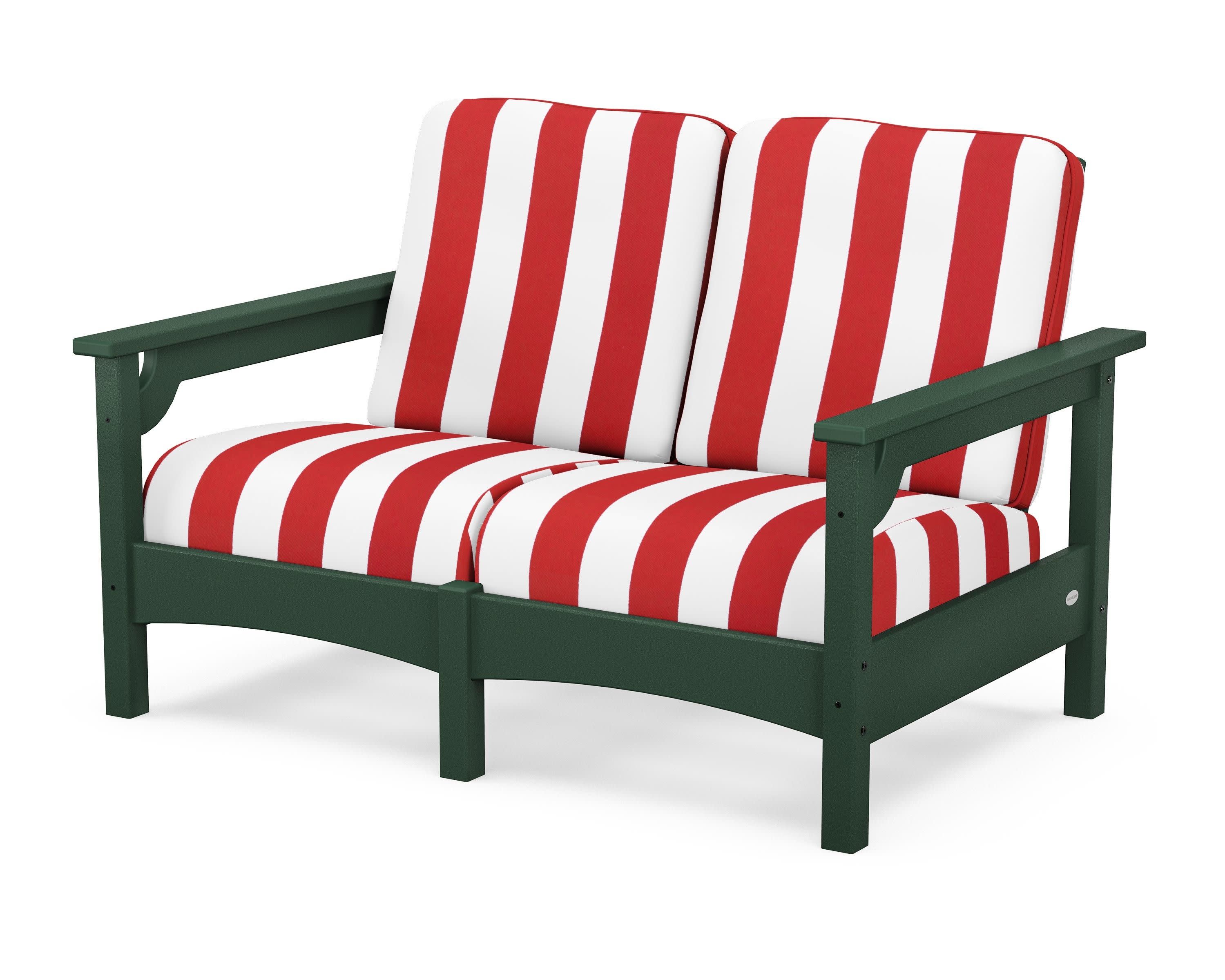 Club Loveseat in Green / Cabana Stripe Crimson
