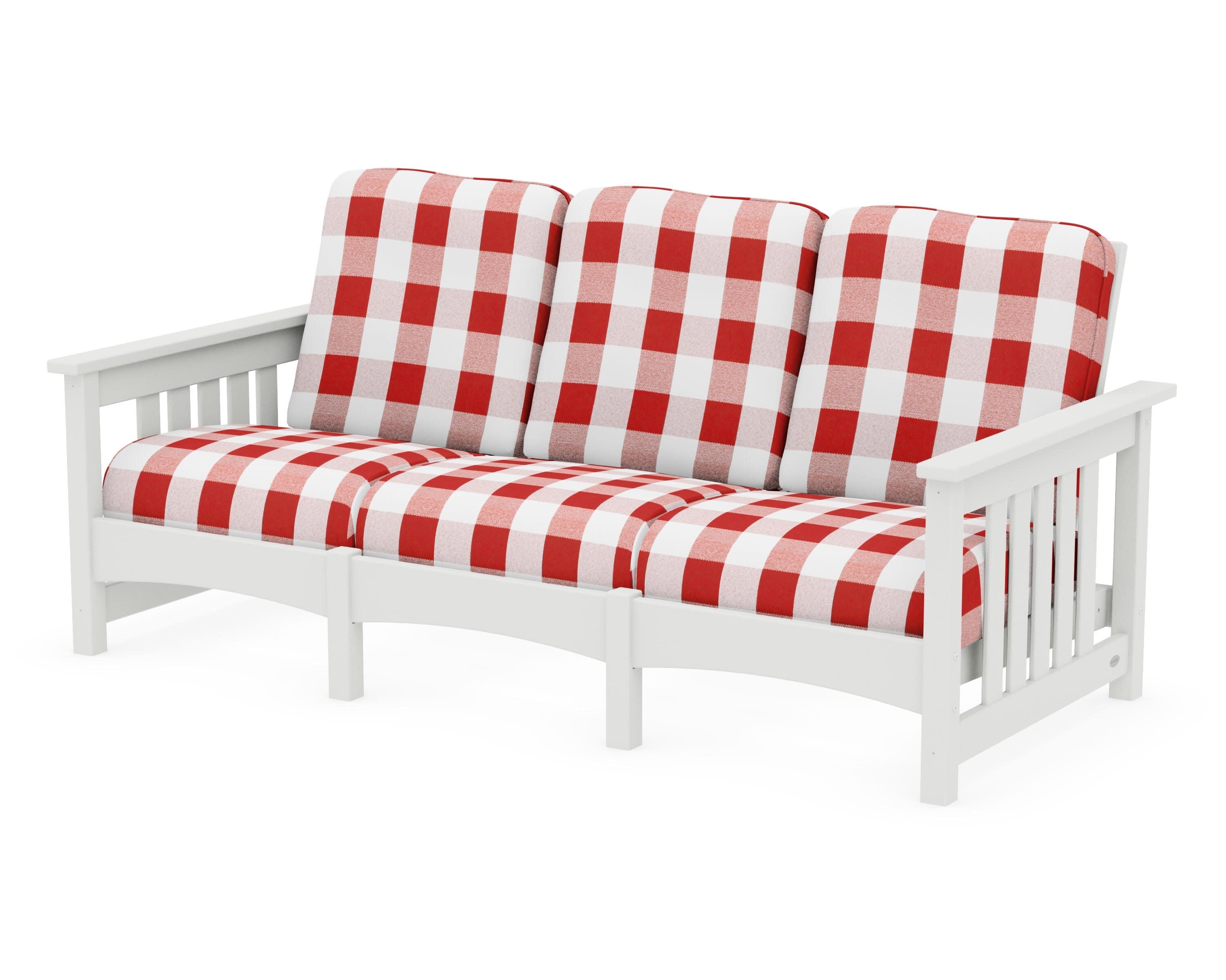 Club Mission Sofa in Vintage White / Buffalo Plaid Crimson