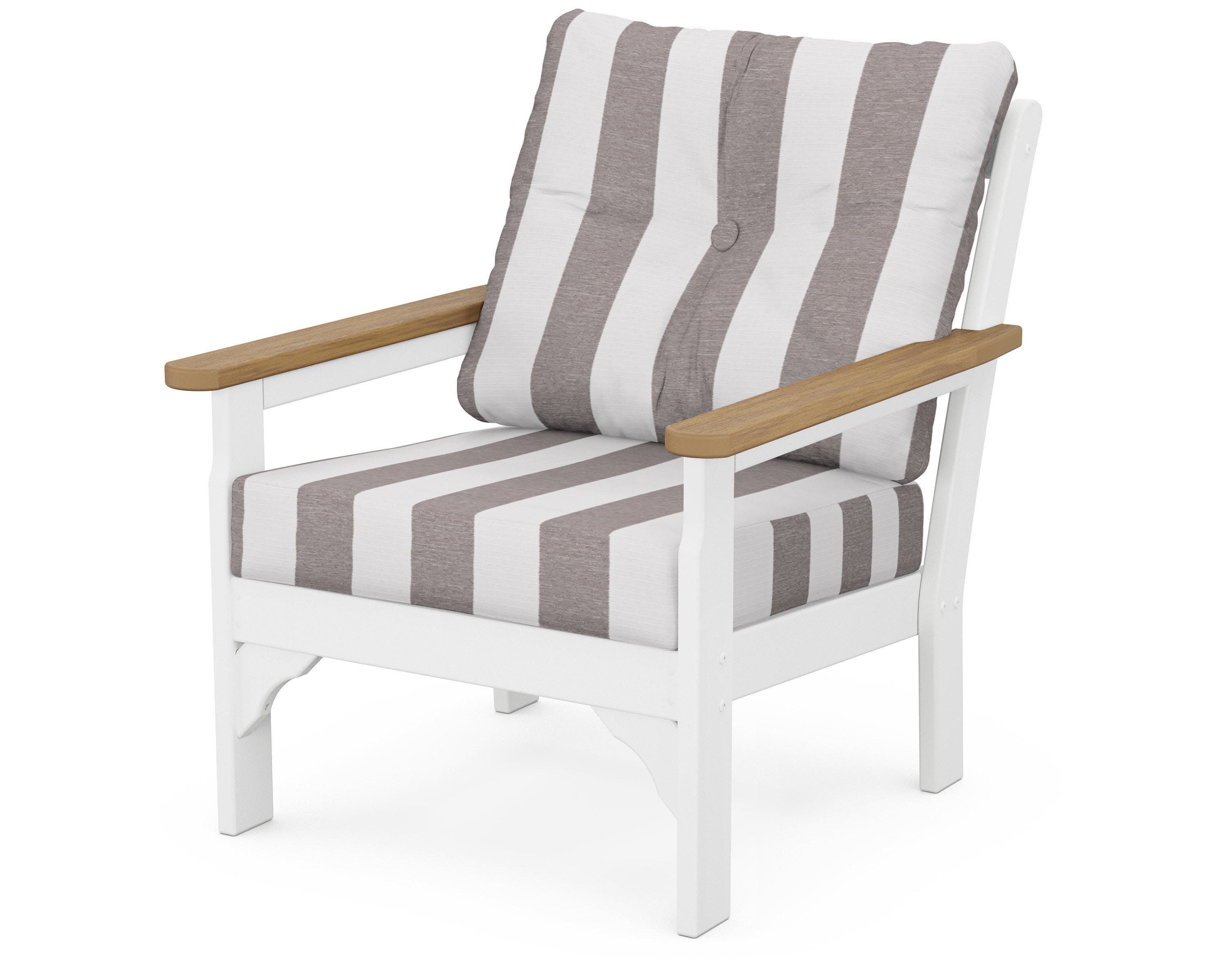 Vineyard Deep Seating Chair in White / Natural / Cabana Stripe Grey Mist