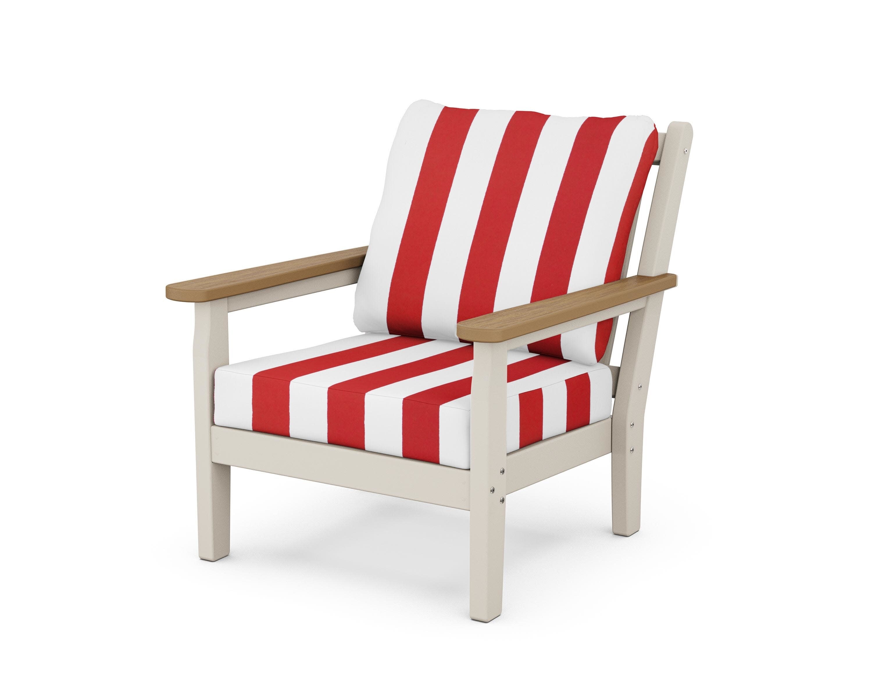 Chippendale Deep Seating Chair in Sand / Natural / Cabana Stripe Crimson