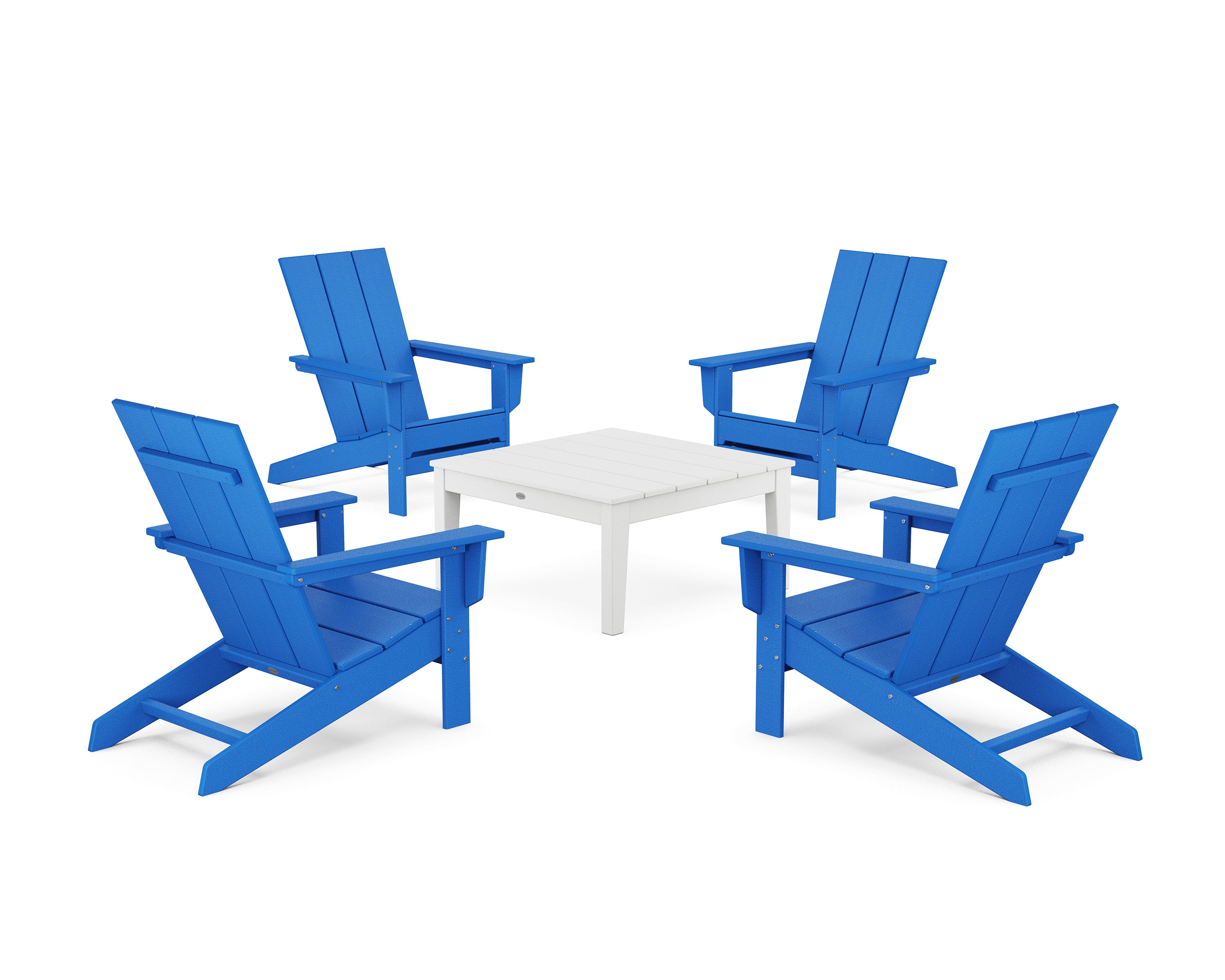 5-Piece Modern Studio Adirondack Chair Conversation Group in Pacific Blue / White