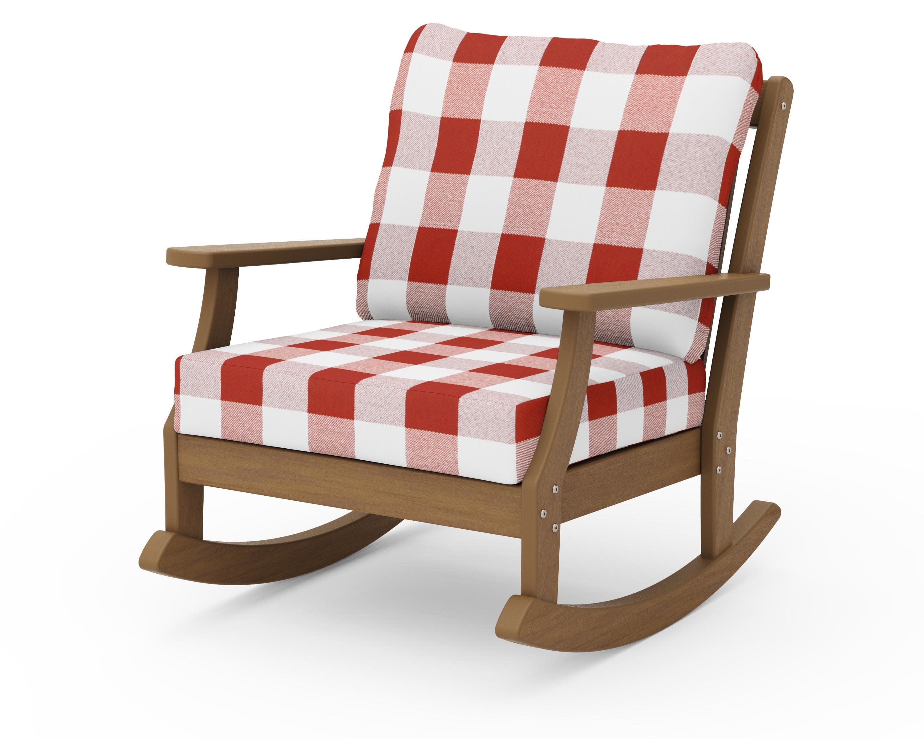 Braxton Deep Seating Rocking Chair in Natural / Buffalo Plaid Crimson