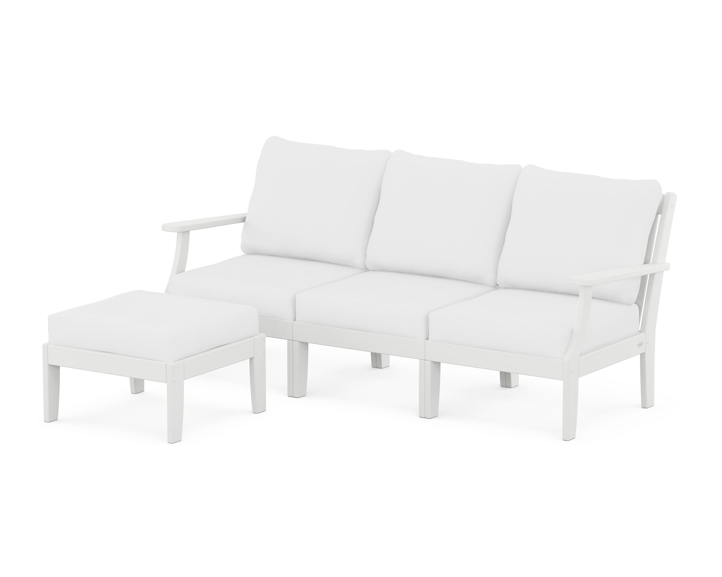 Braxton Modular 4-Piece Deep Seating Set with Ottoman in White / Natural