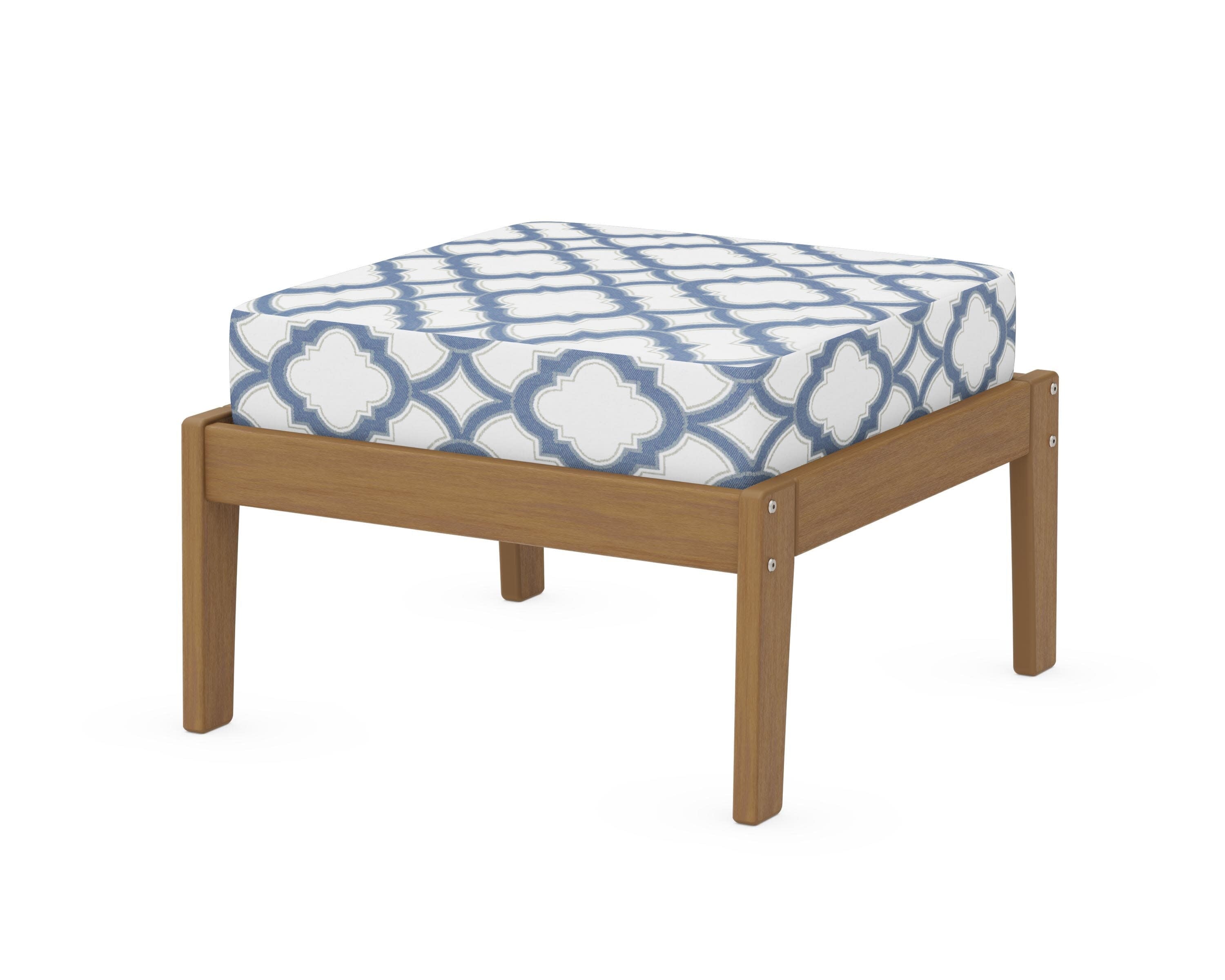 Deep Seating Ottoman in Natural / Trellis Sky Blue