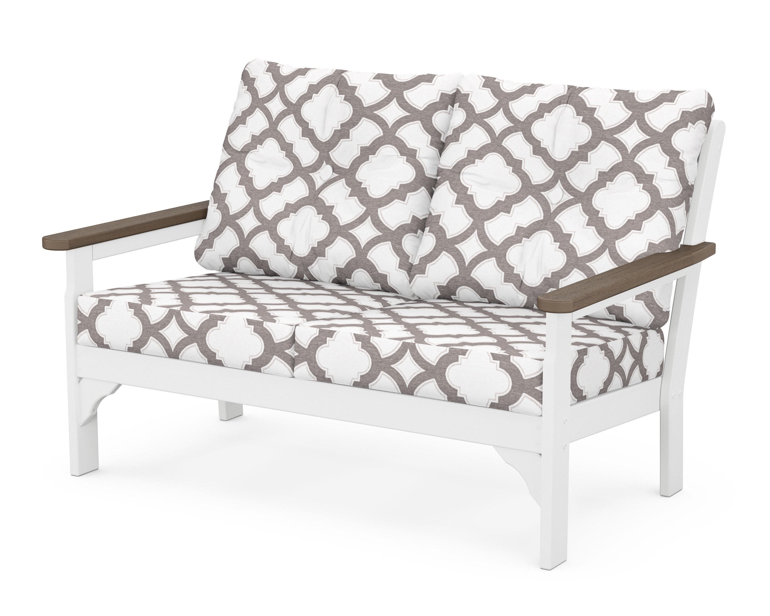 Vineyard Deep Seating Loveseat in White / Kona / Trellis Grey Mist