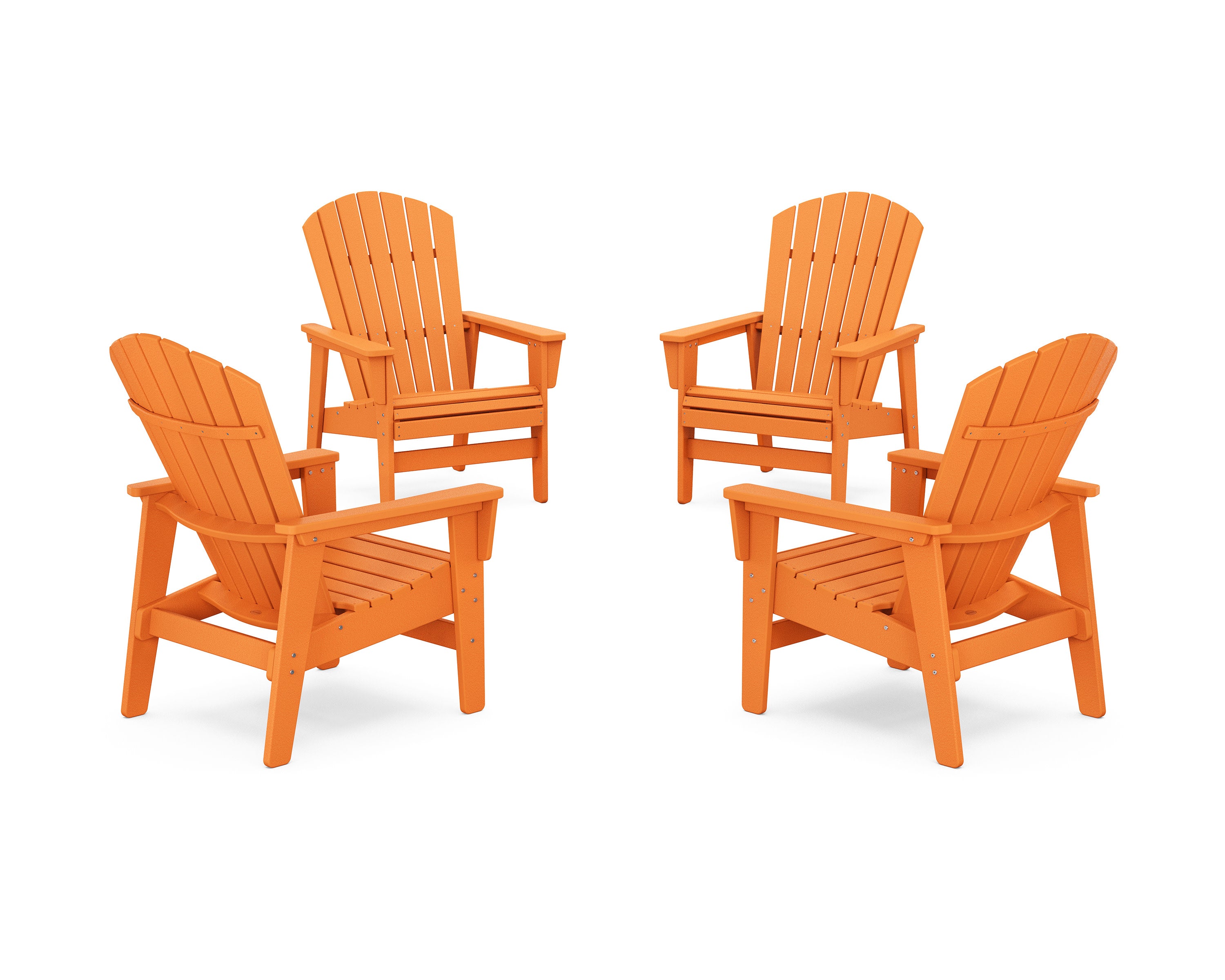 4-Piece Nautical Grand Upright Adirondack Chair Conversation Set in Tangerine