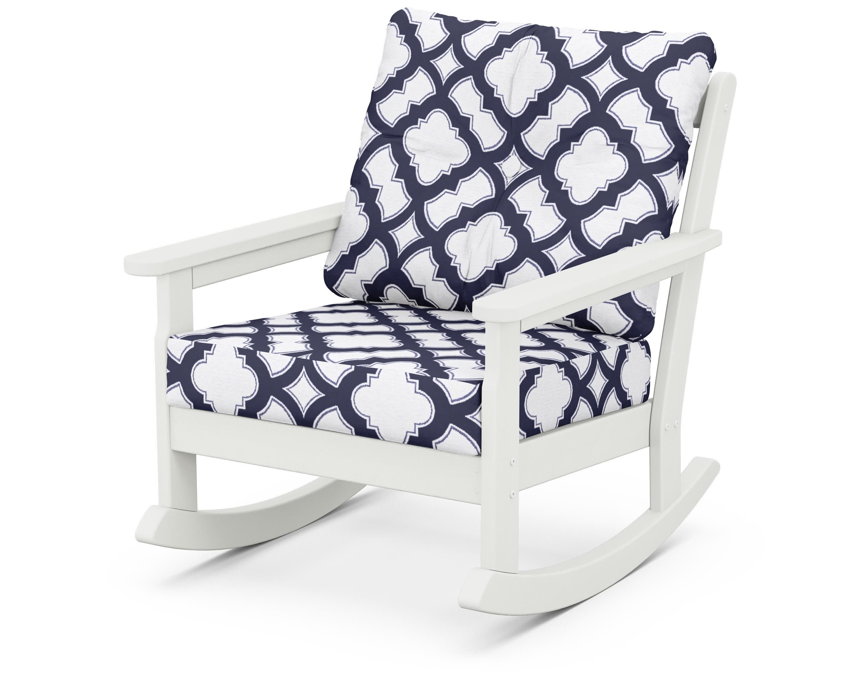Vineyard Deep Seating Rocking Chair in Vintage White / Trellis Navy
