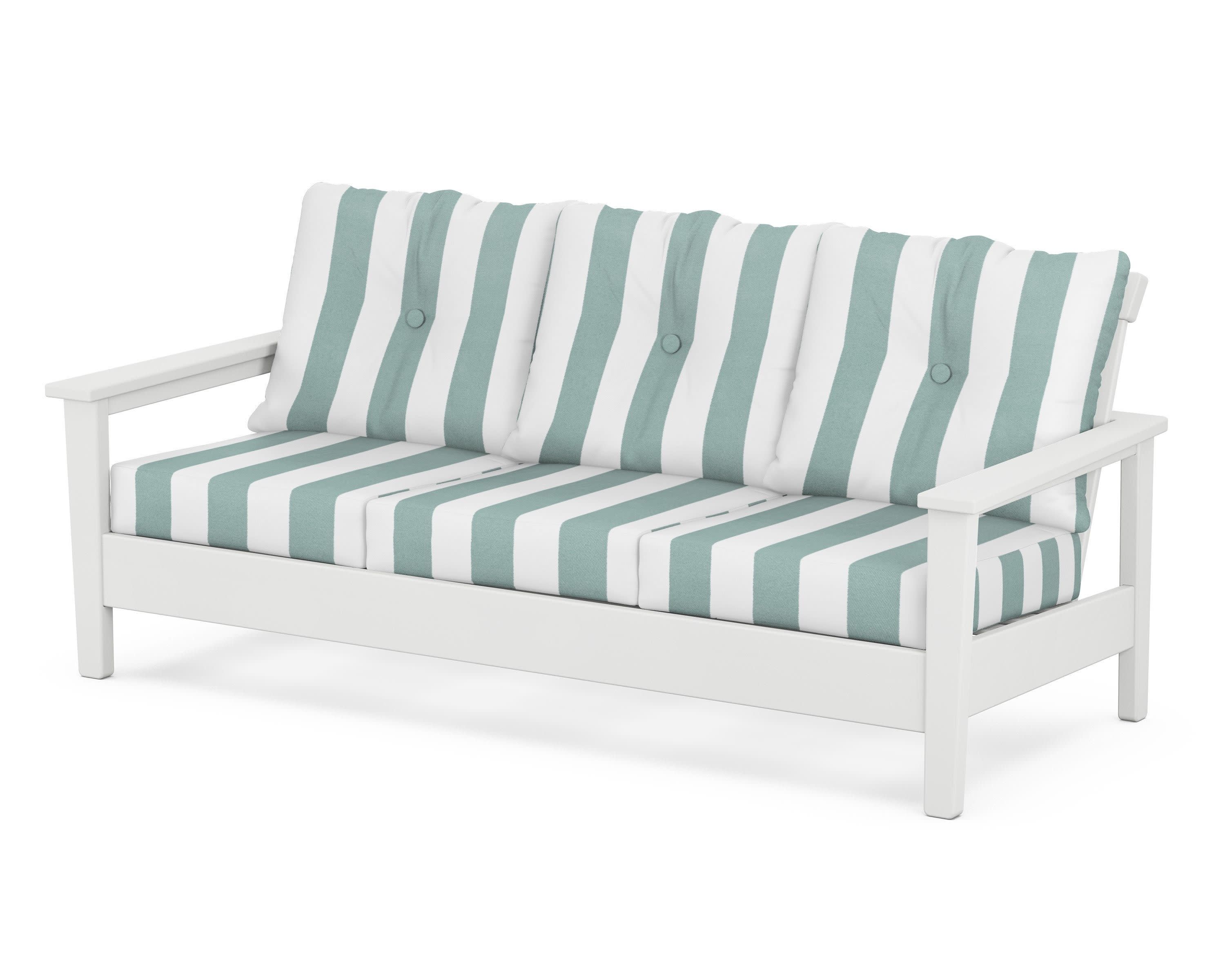 Prescott Deep Seating Sofa in White / Cabana Stripe Glacier Spa