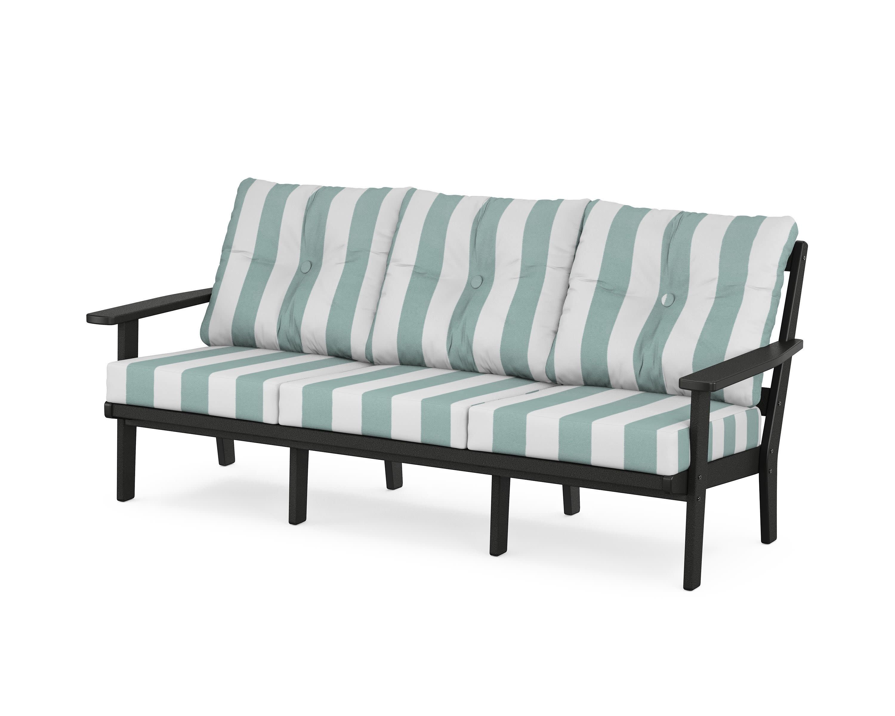 Oxford Deep Seating Sofa in Black / Cabana Stripe Glacier Spa