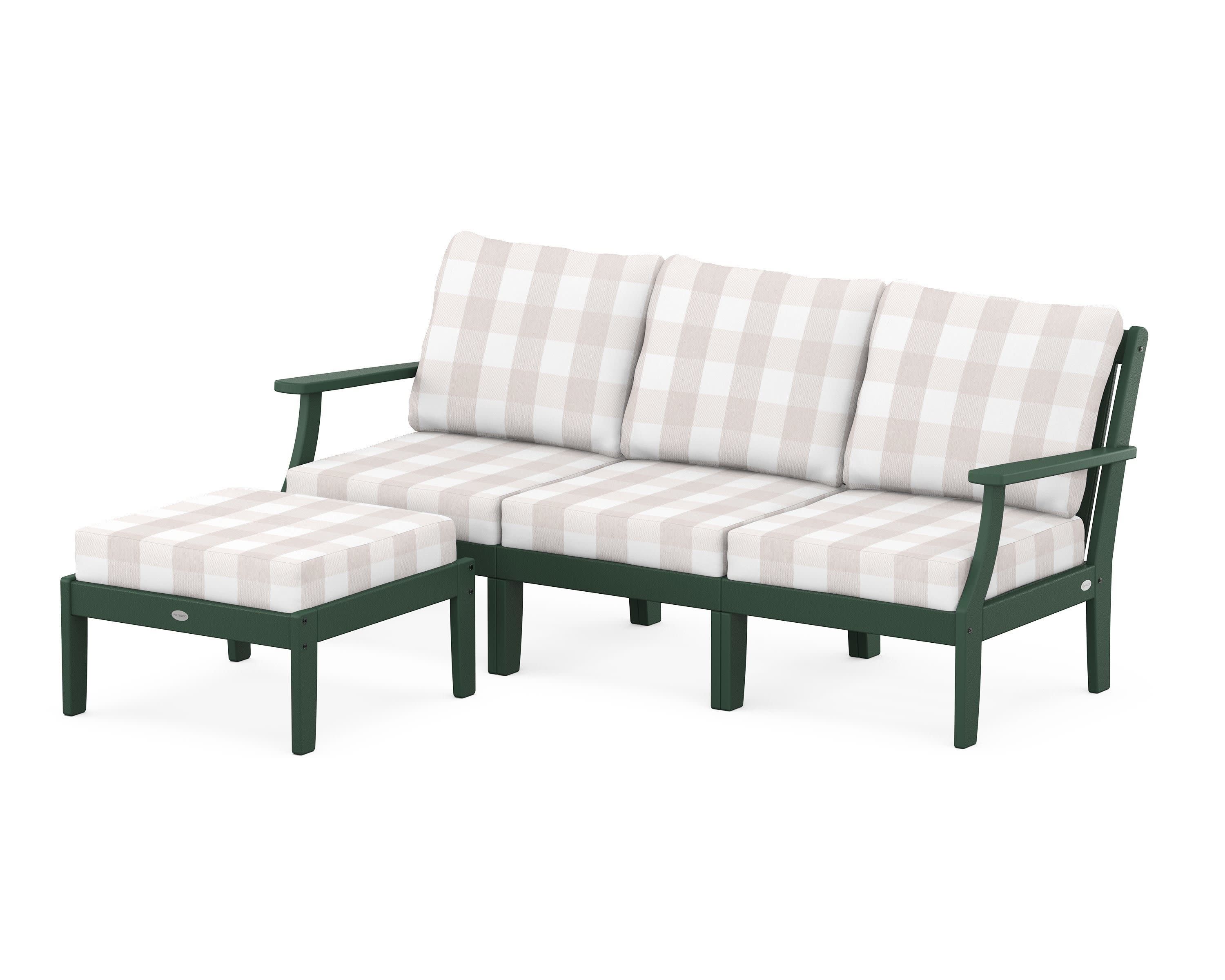 Braxton Modular 4-Piece Deep Seating Set with Ottoman in Green / Buffalo Plaid Dune Burlap