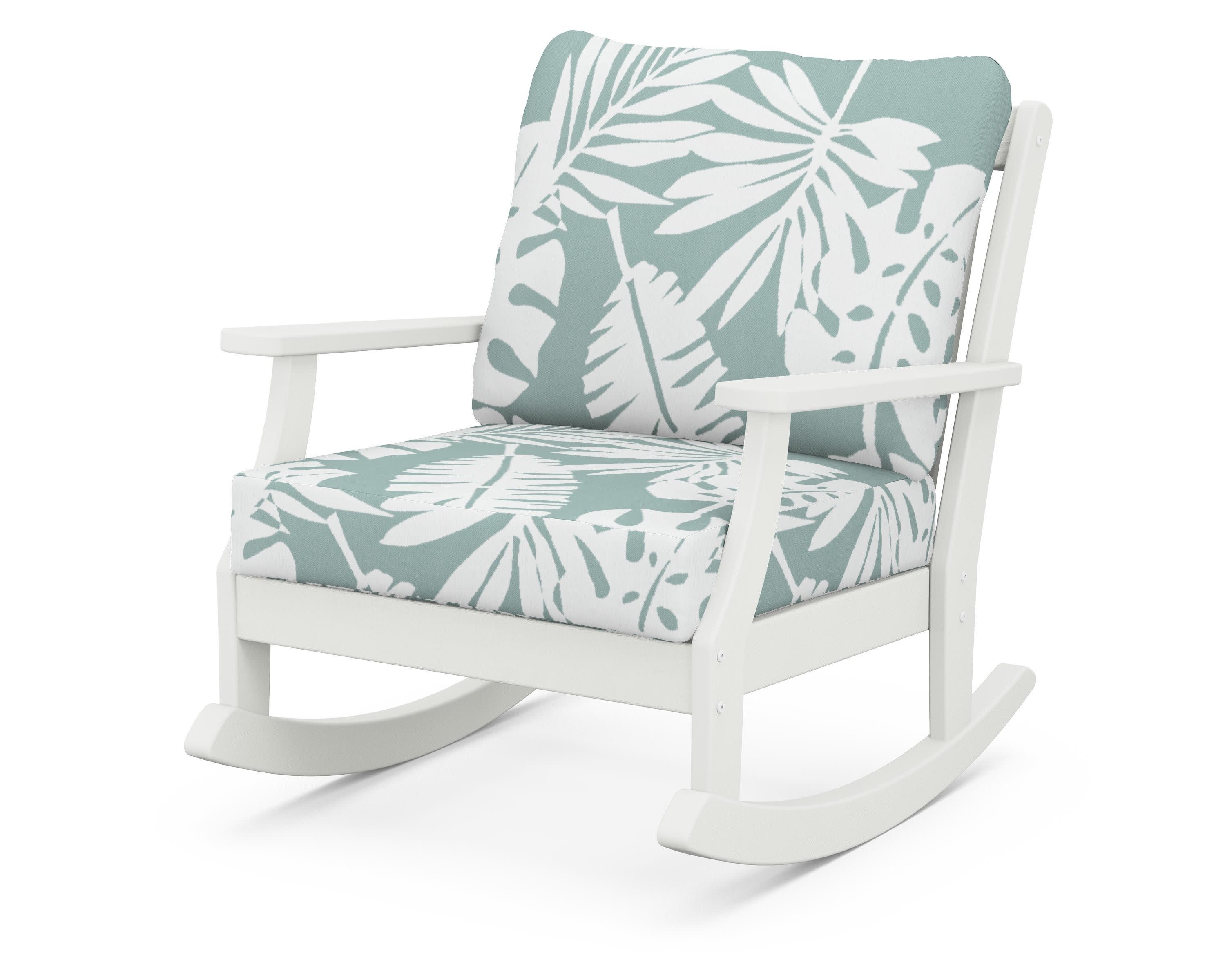 Braxton Deep Seating Rocking Chair in Vintage White / Leaf Glacier Spa