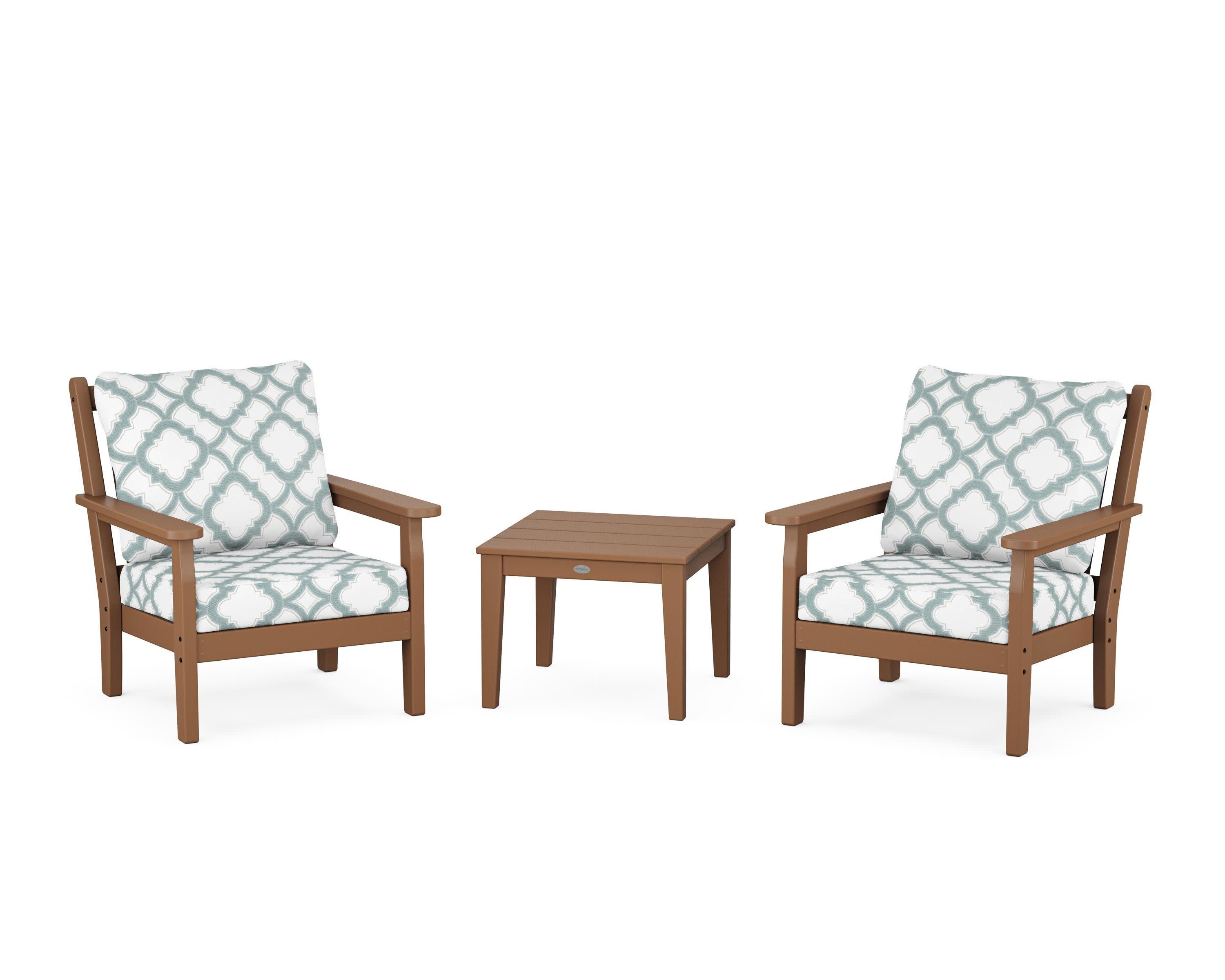 Chippendale 3-Piece Deep Seating Set in Teak / Trellis Glacier Spa