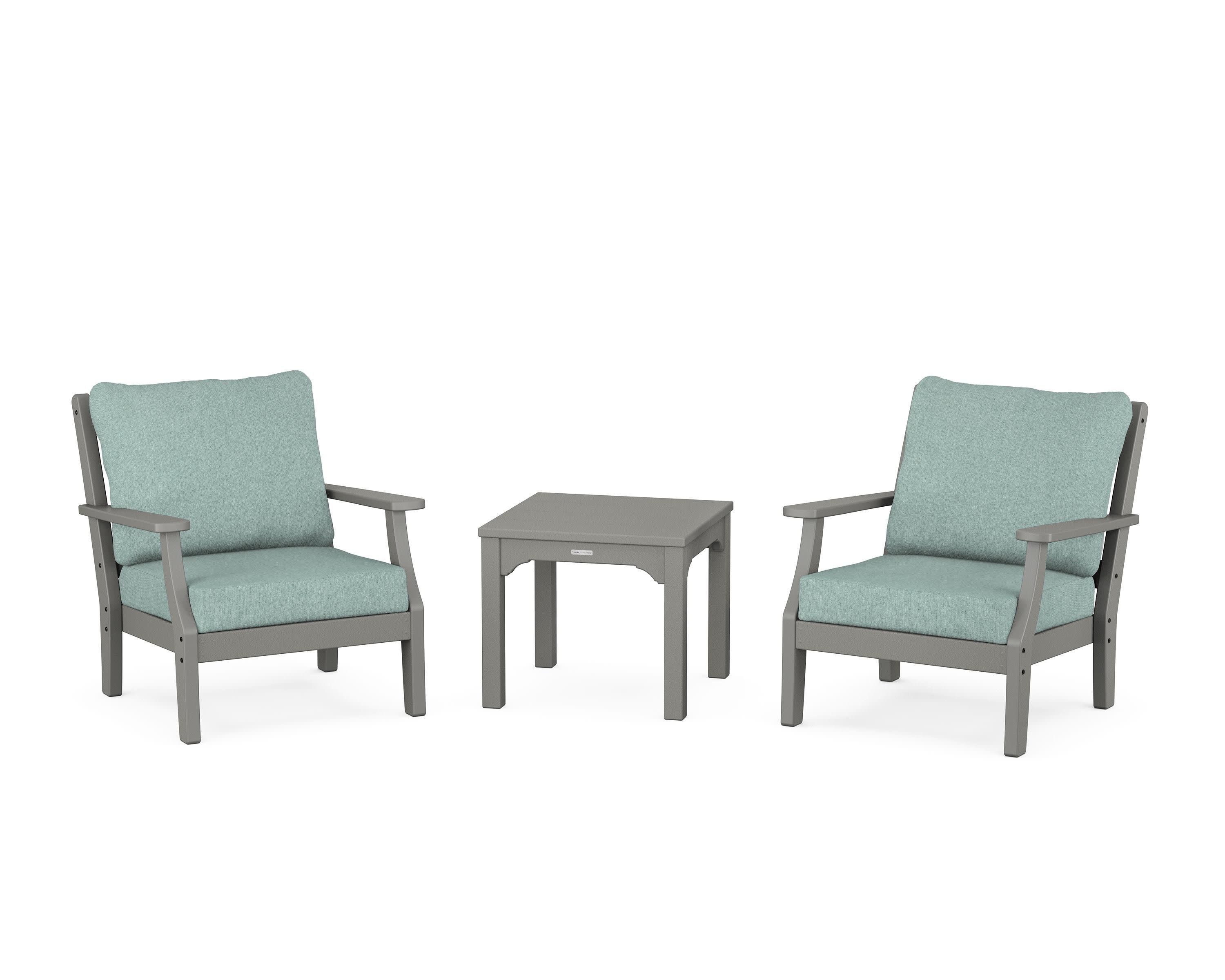 Chinoiserie 3-Piece Deep Seating Set in Slate Grey / Glacier Spa
