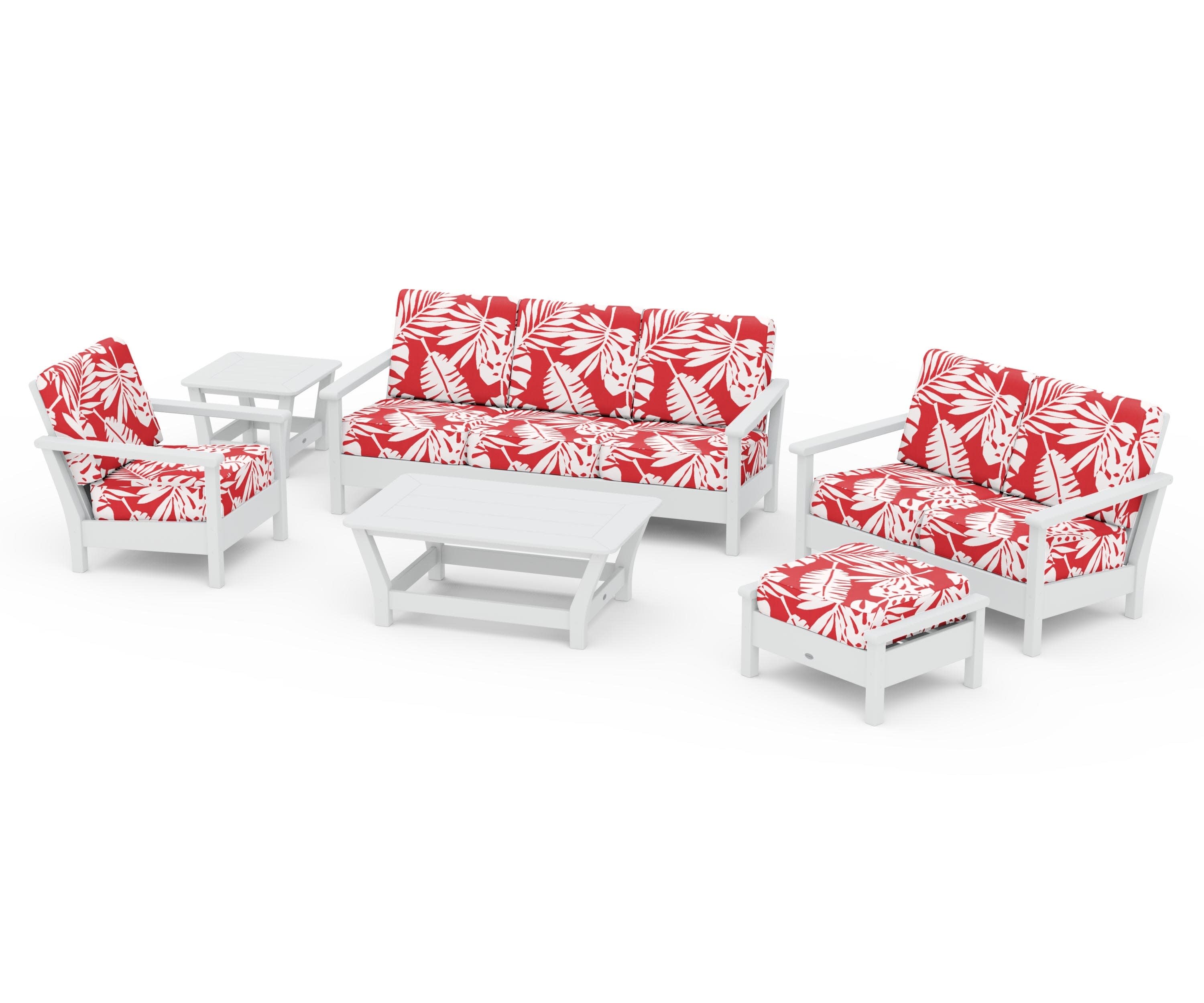 Harbour 6-Piece Outdoor Living Set in White / Leaf Crimson