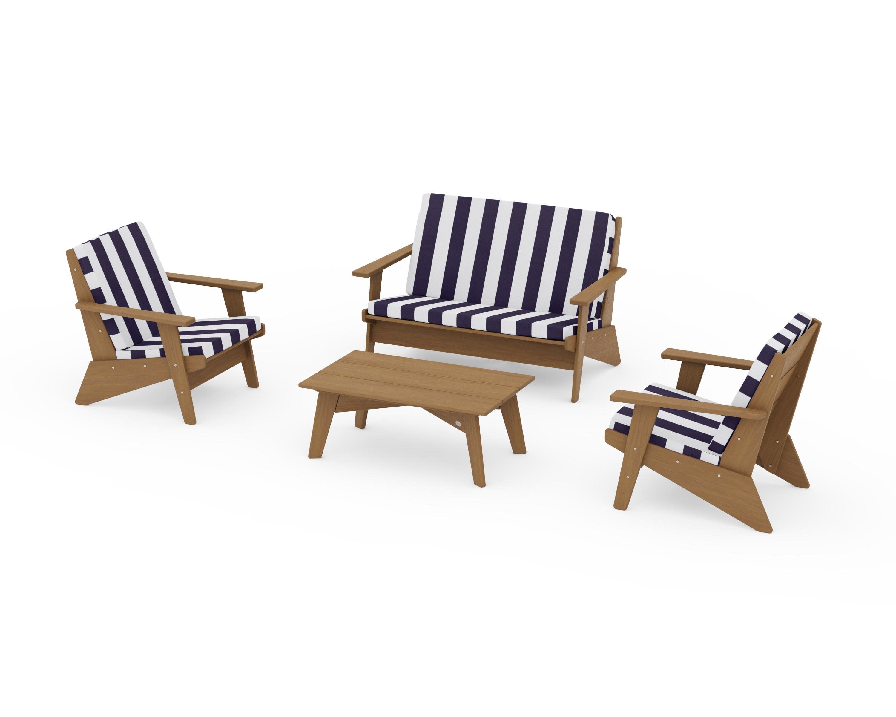 Riviera Modern Lounge 4-Piece Set in Natural / Cabana Stripe Navy