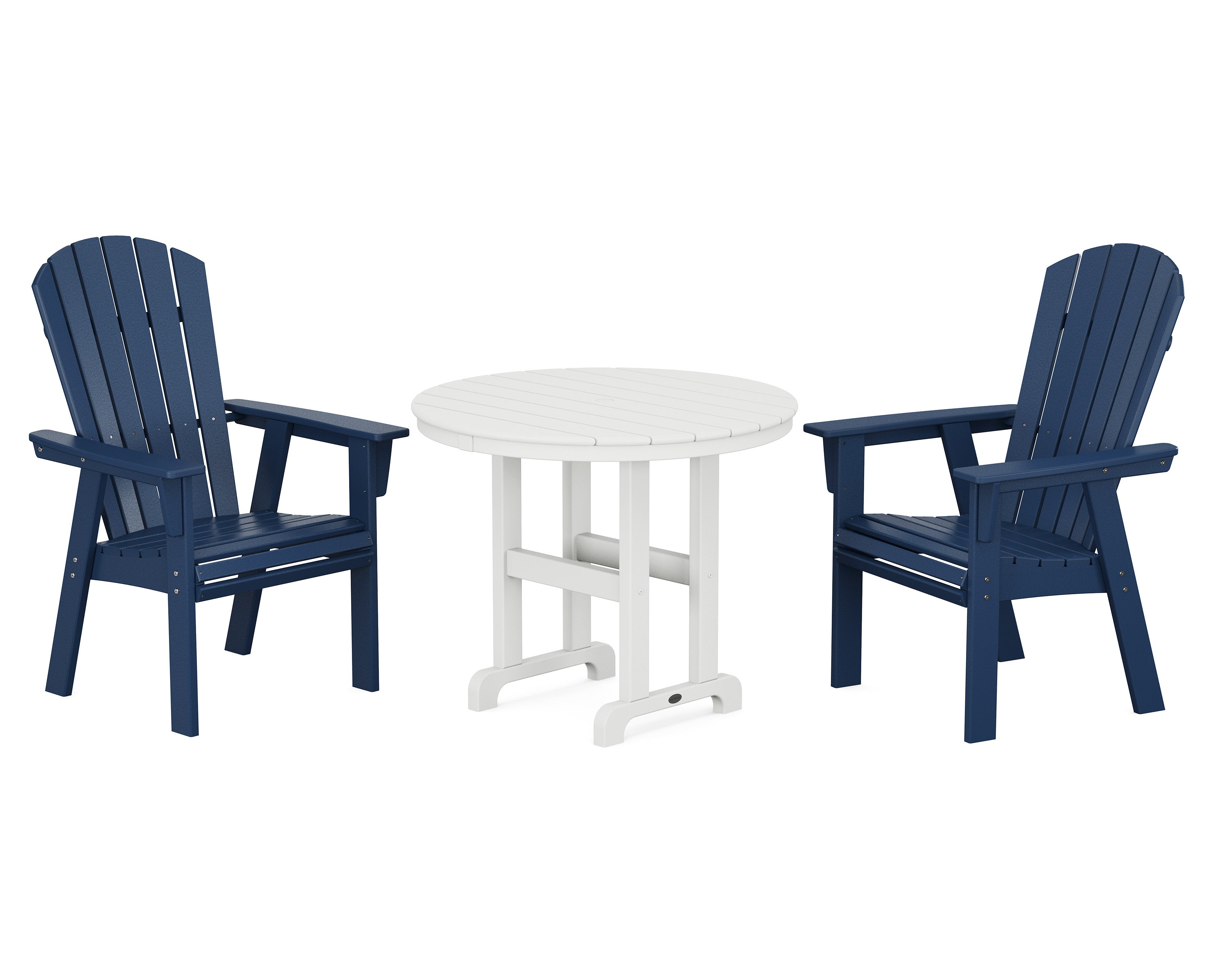 Nautical Adirondack 3-Piece Round Dining Set in Navy / White