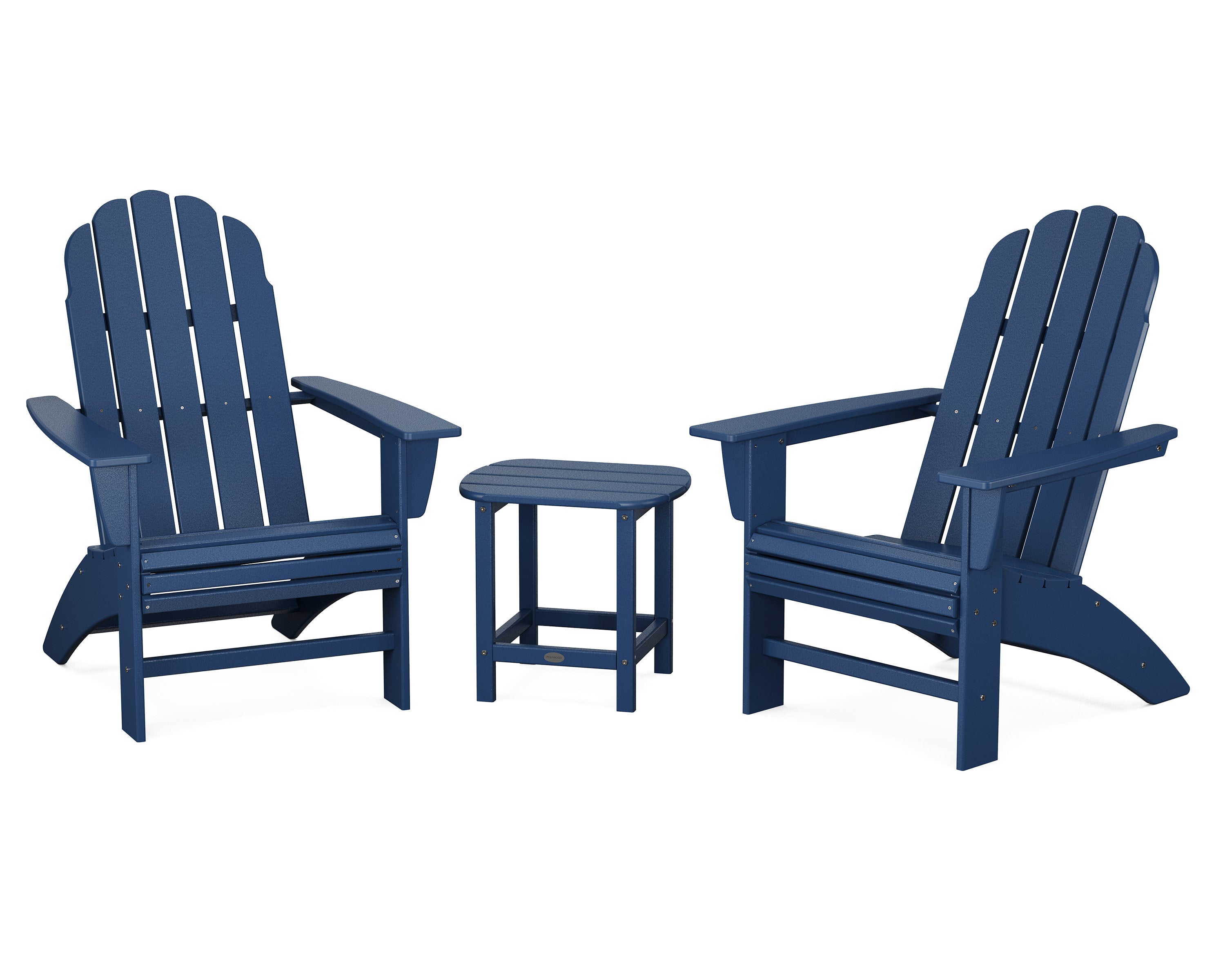 Vineyard 3-Piece Curveback Adirondack Set with South Beach 18" Side Table in Navy