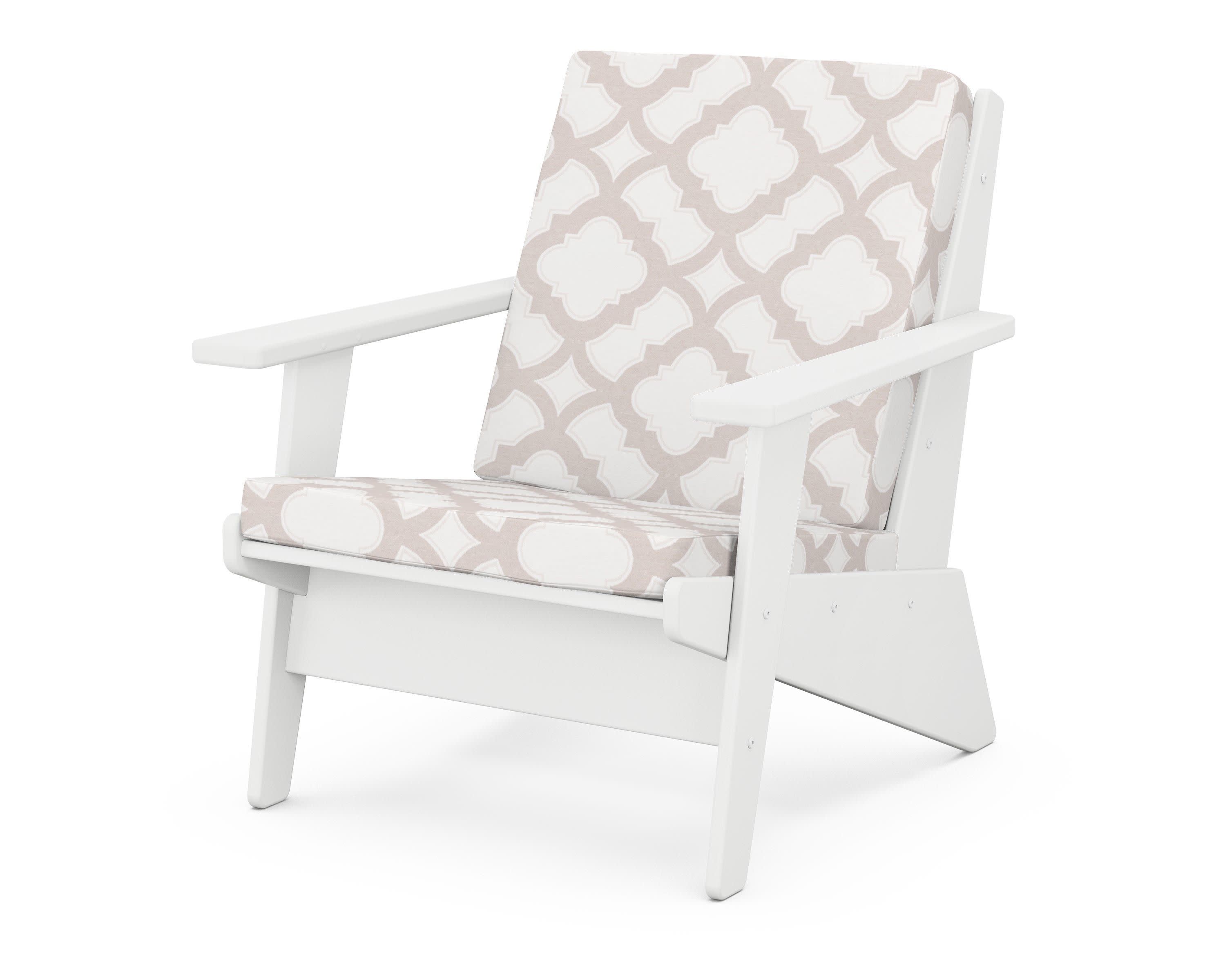 Riviera Modern Lounge Chair in White / Trellis Dune Burlap