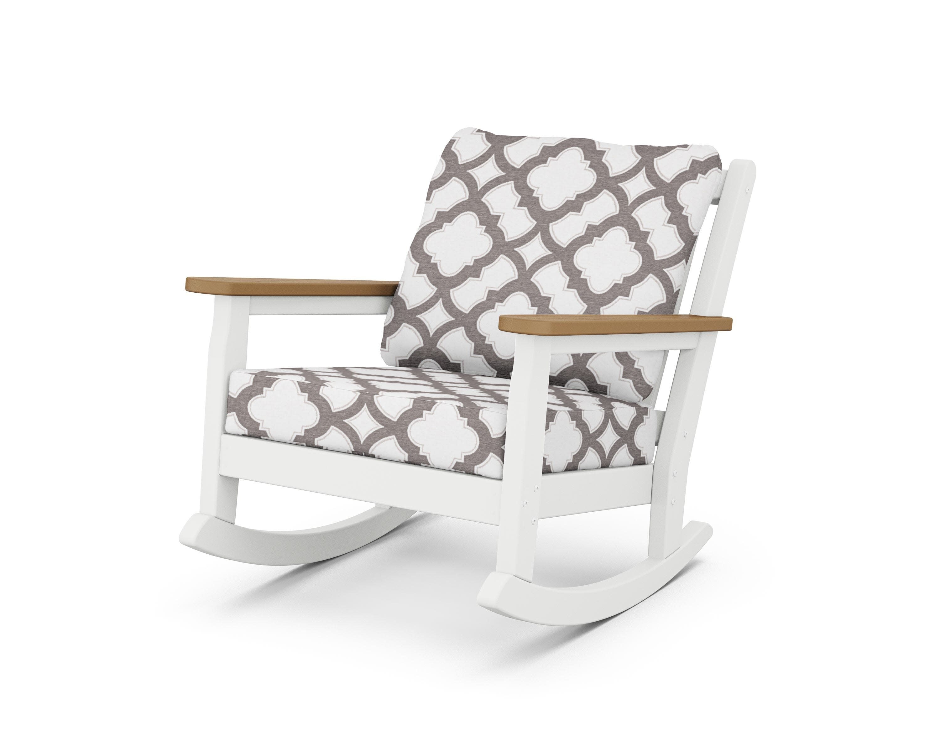 Chippendale Deep Seating Rocking Chair in White / Natural / Trellis Grey Mist