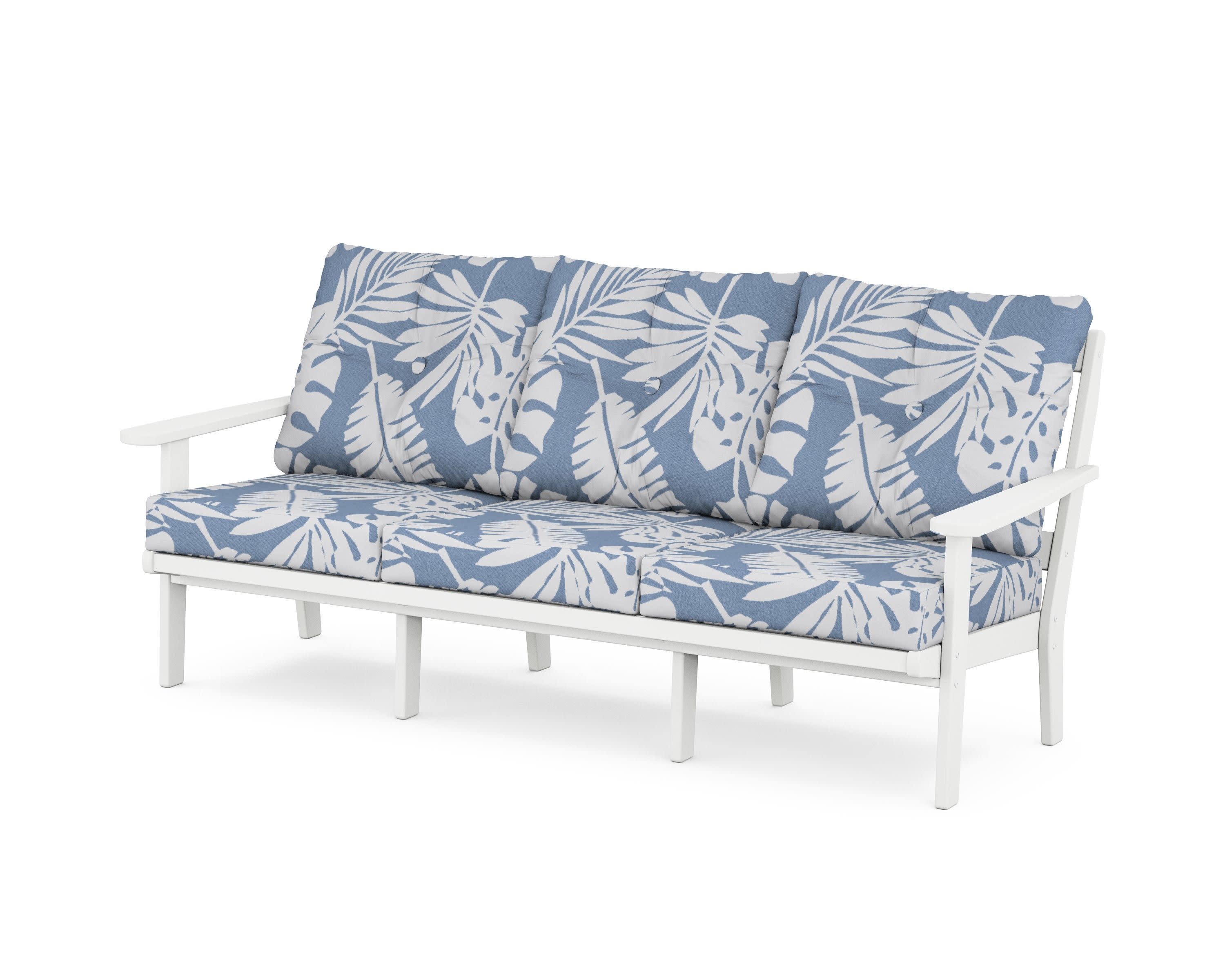 Mission Deep Seating Sofa in White / Leaf Sky Blue
