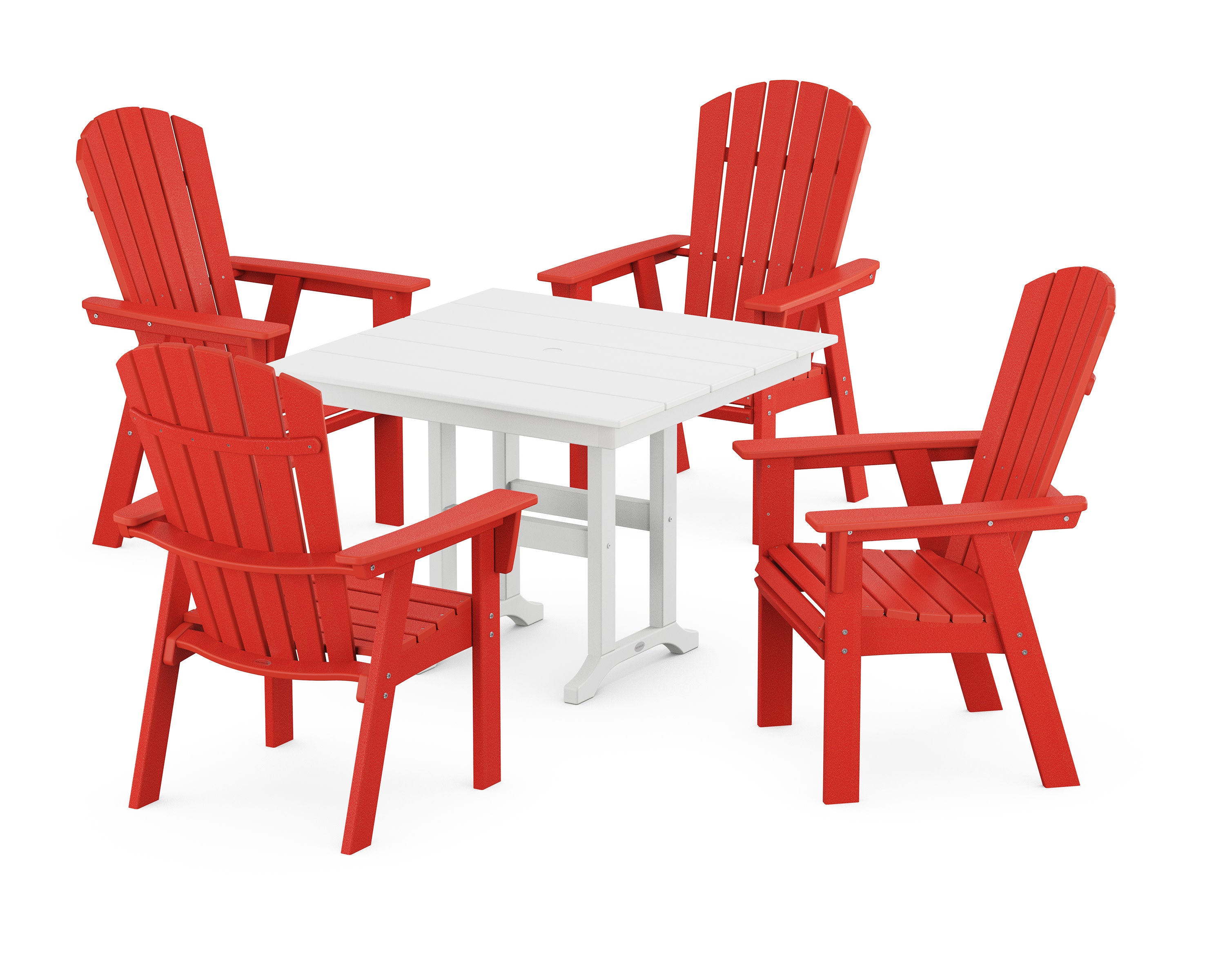 Nautical Curveback Adirondack 5-Piece Farmhouse Dining Set in Sunset Red / White
