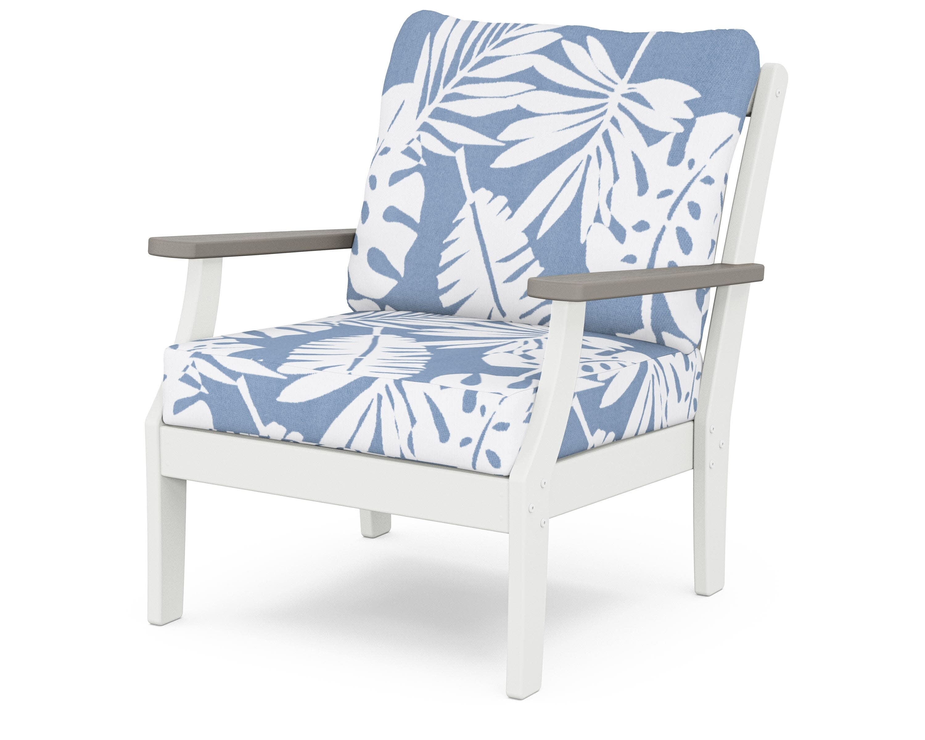 Braxton Deep Seating Chair in White / Driftwood / Leaf Sky Blue
