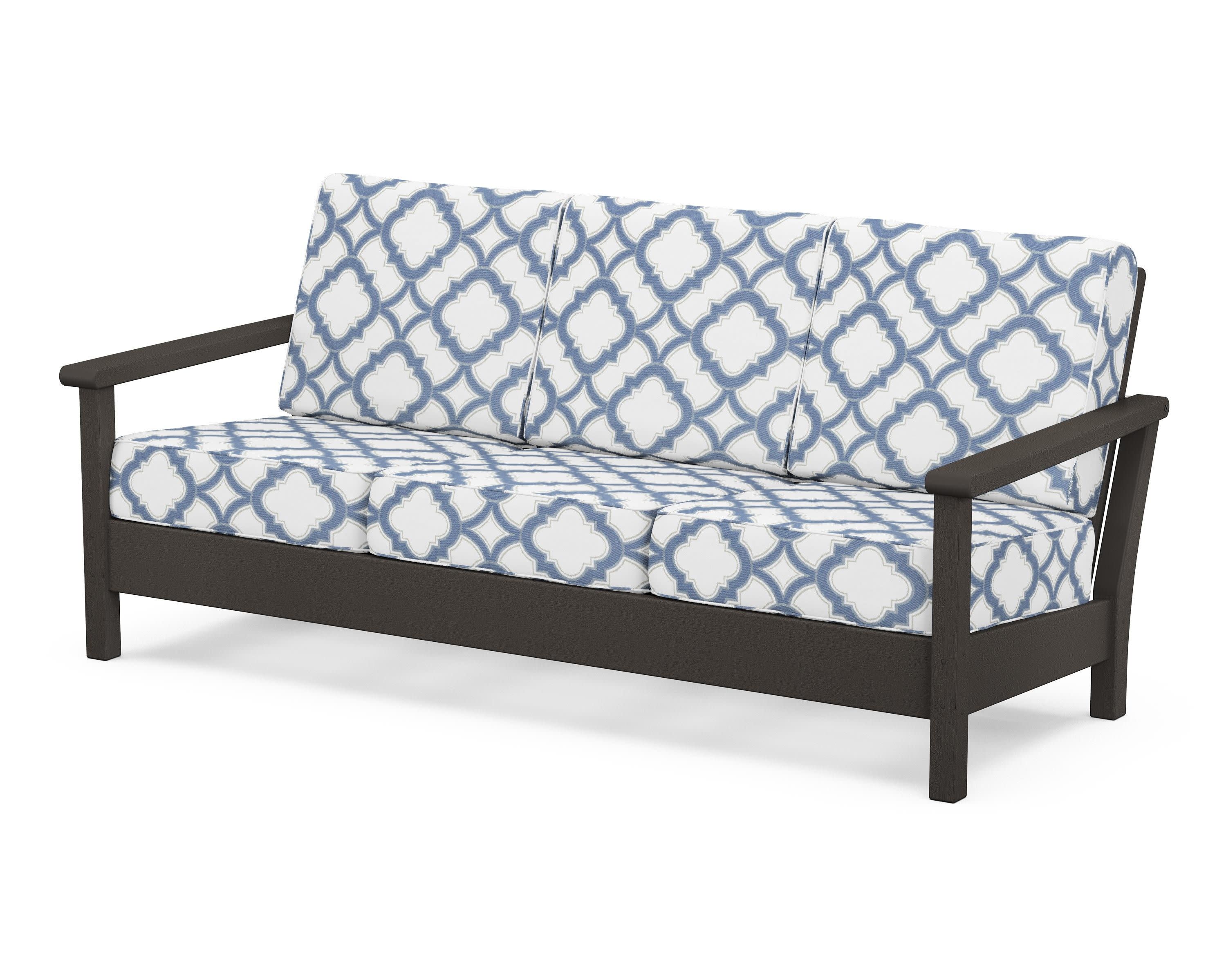 Harbour Deep Seating Sofa in Vintage Coffee / Trellis Sky Blue