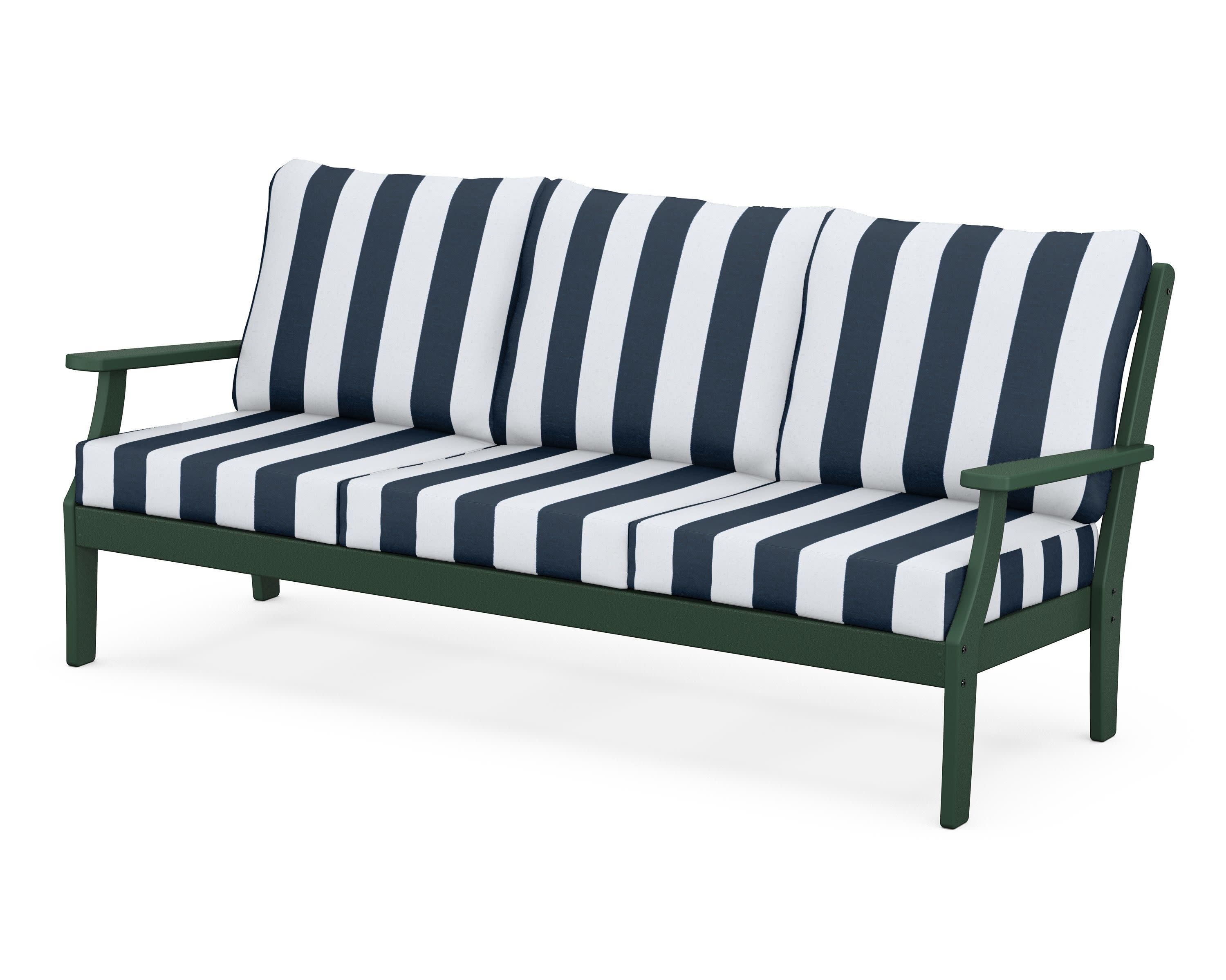Braxton Deep Seating Sofa in Green / Cabana Stripe Marine Indigo