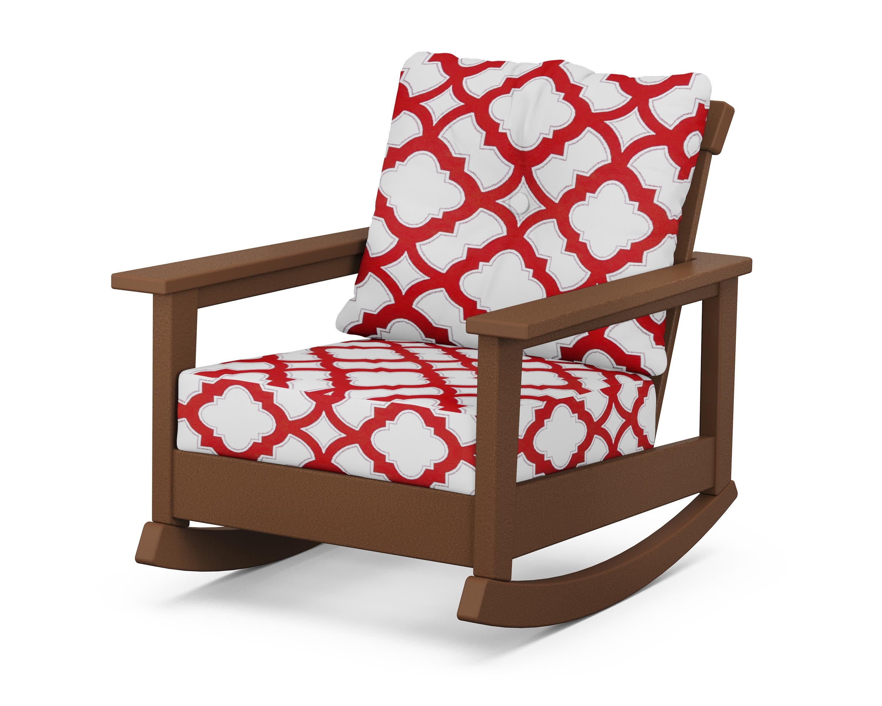Prescott Deep Seating Rocking Chair in Teak / Trellis Crimson