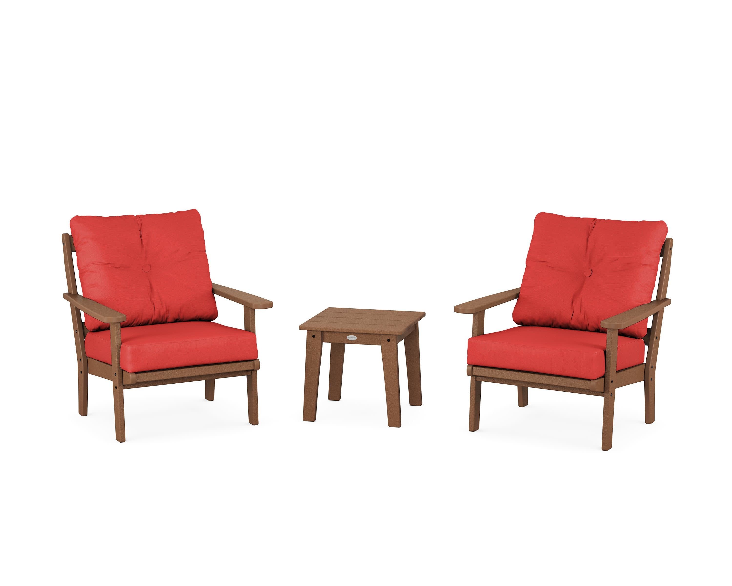 Mission 3-Piece Deep Seating Set in Teak / Crimson Linen