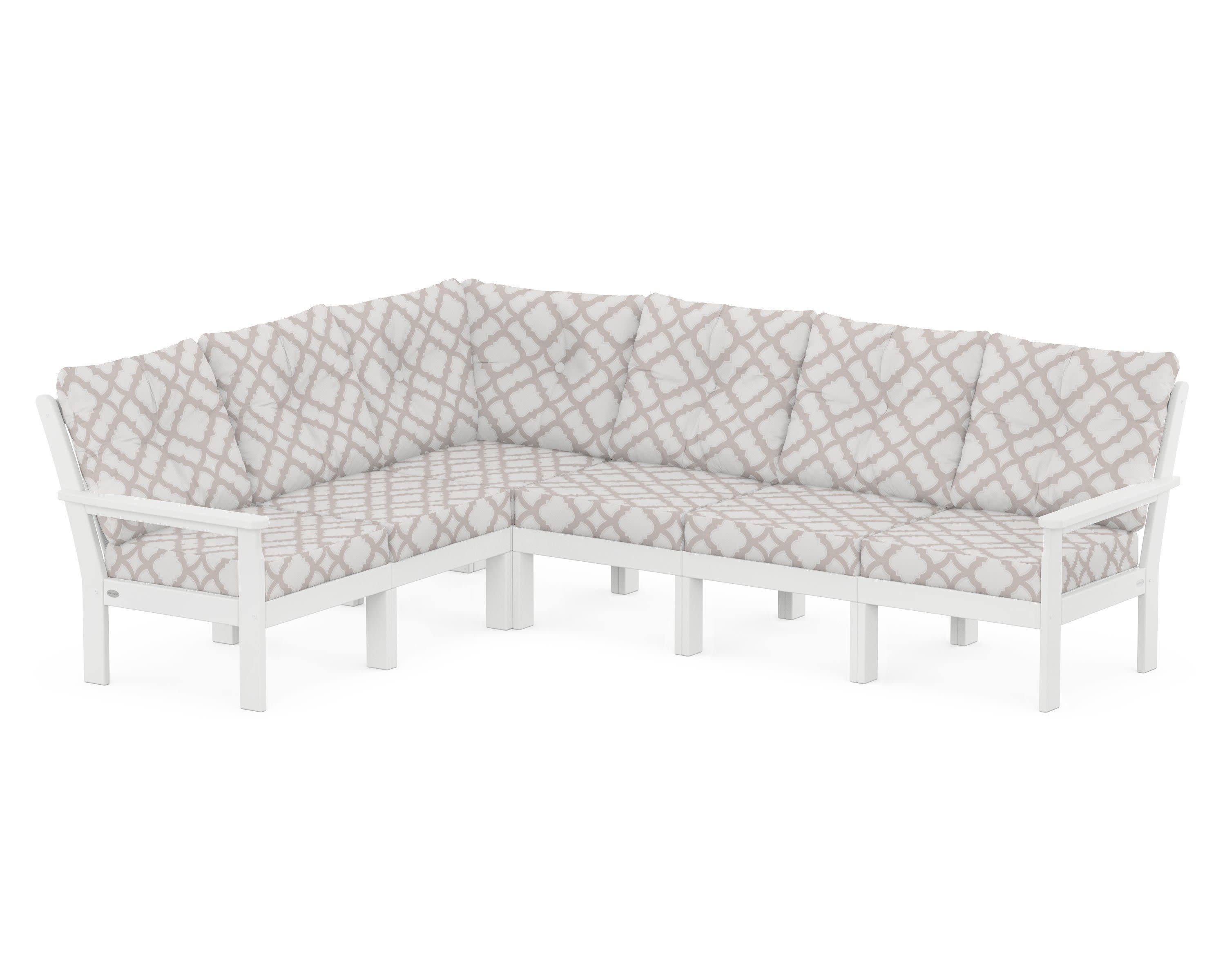 Vineyard 6-Piece Sectional in White / Trellis Dune Burlap
