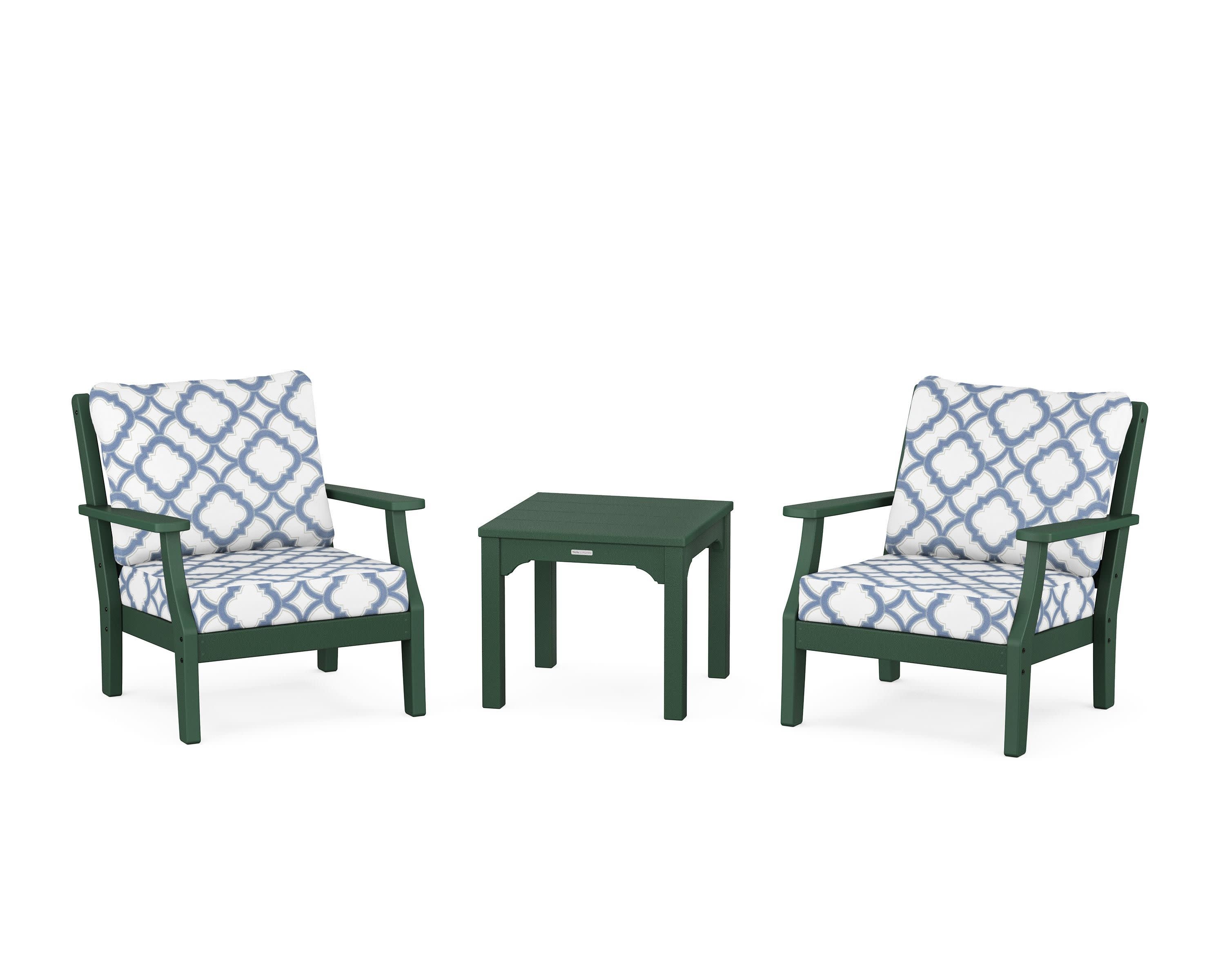 Chinoiserie 3-Piece Deep Seating Set in Green / Trellis Sky Blue