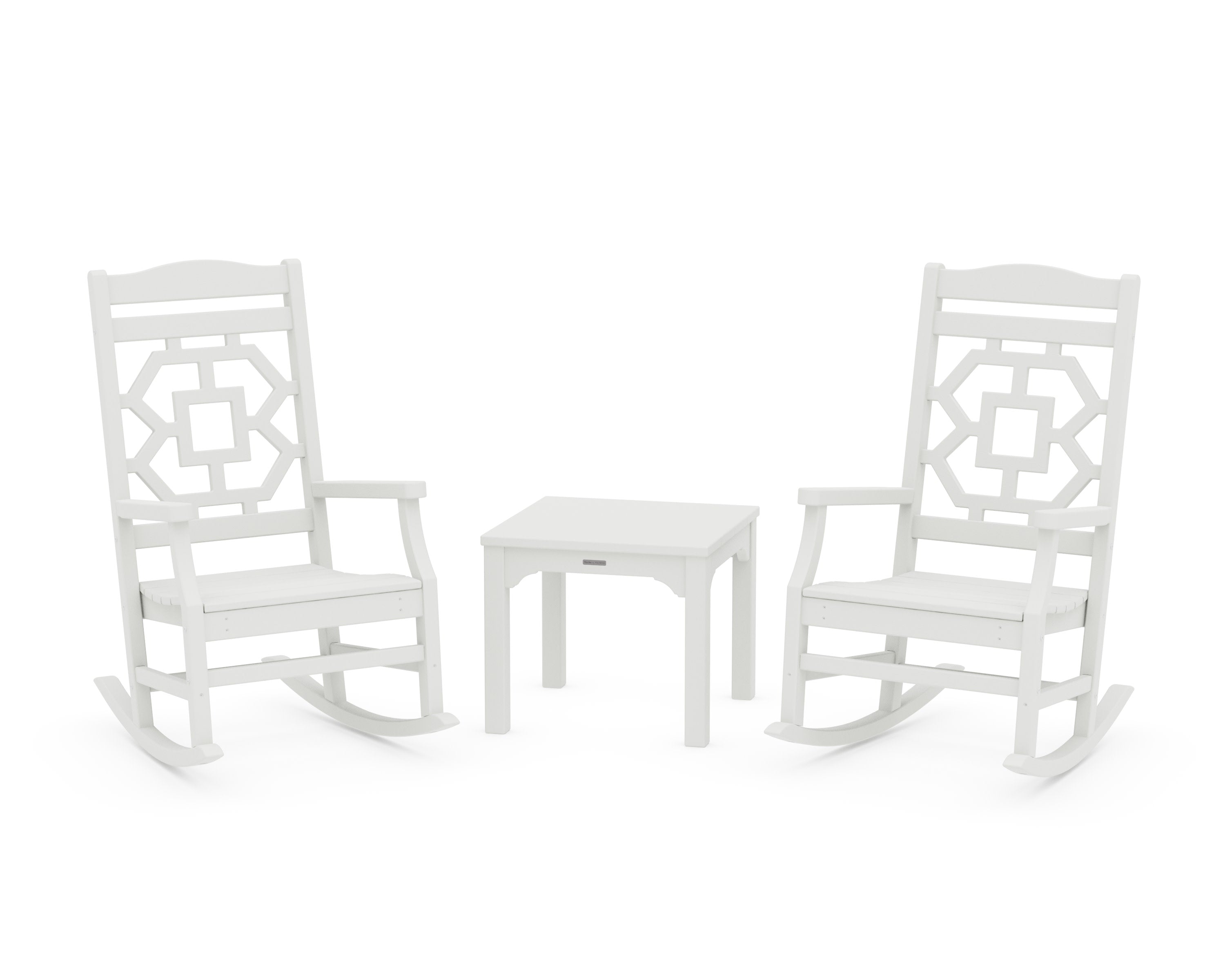 Chinoiserie 3-Piece Rocking Chair Set in Vintage White