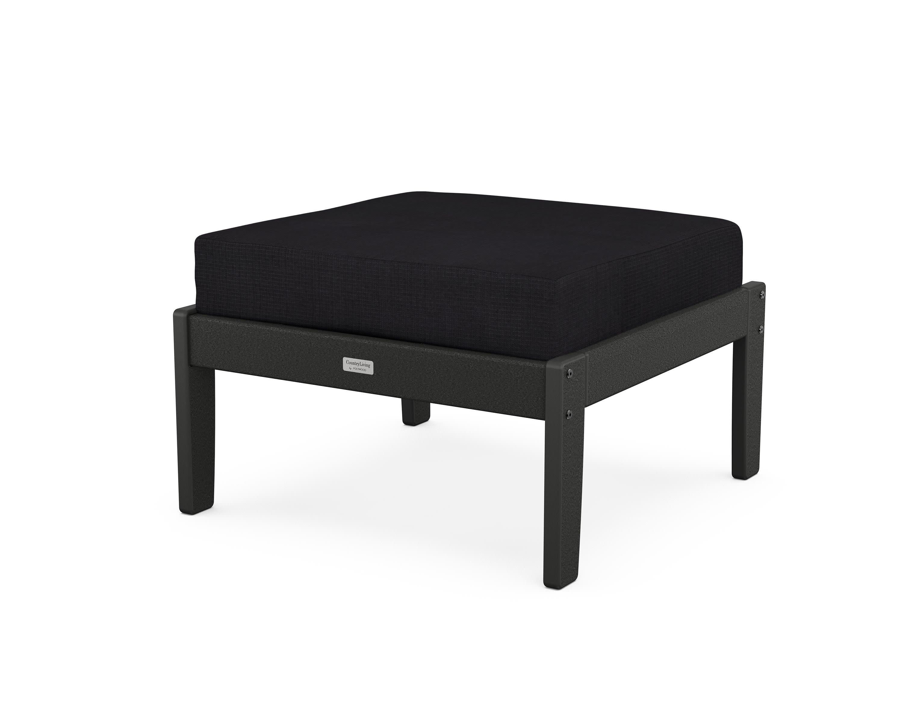 Cottage Deep Seating Ottoman in Black / Midnight Linen