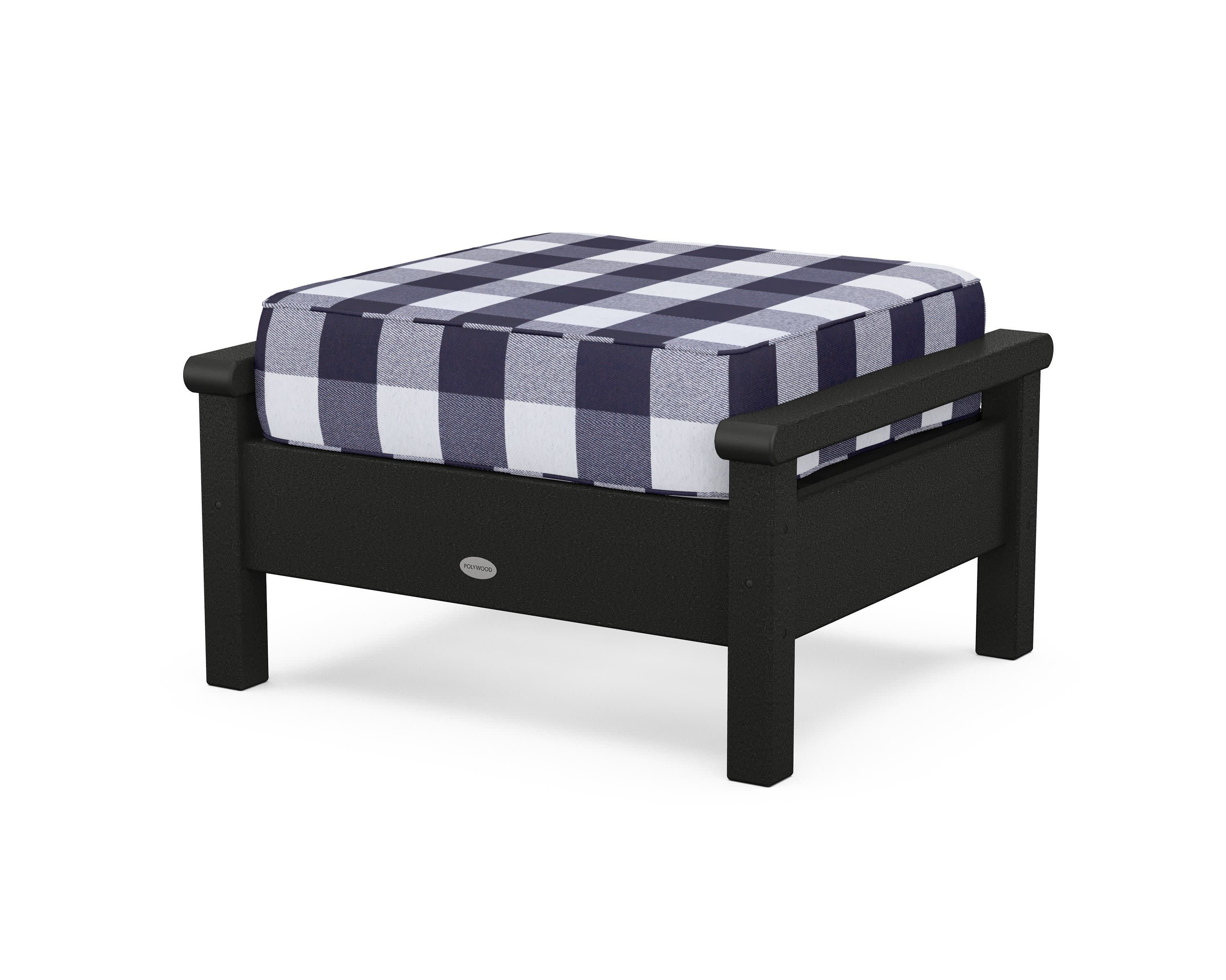 Harbour Deep Seating Ottoman in Black / Buffalo Plaid Navy