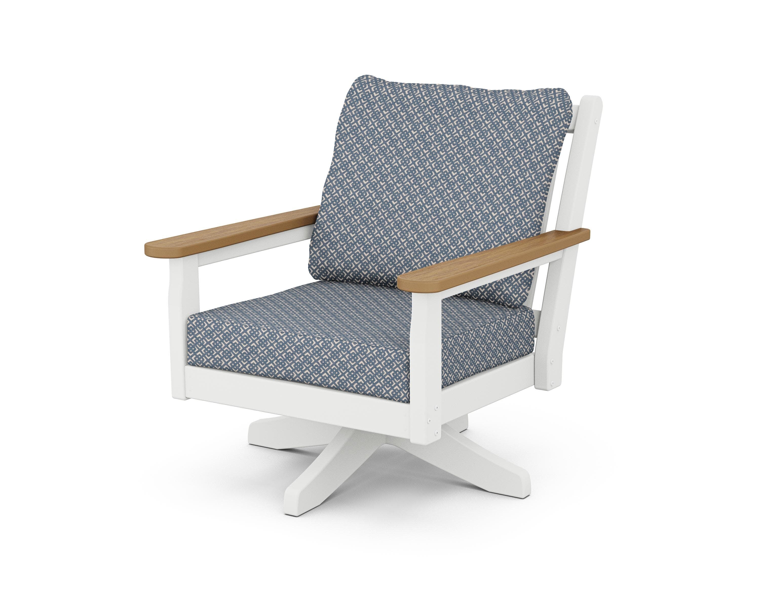 Chippendale Deep Seating Swivel Chair in White / Natural / Hopscotch