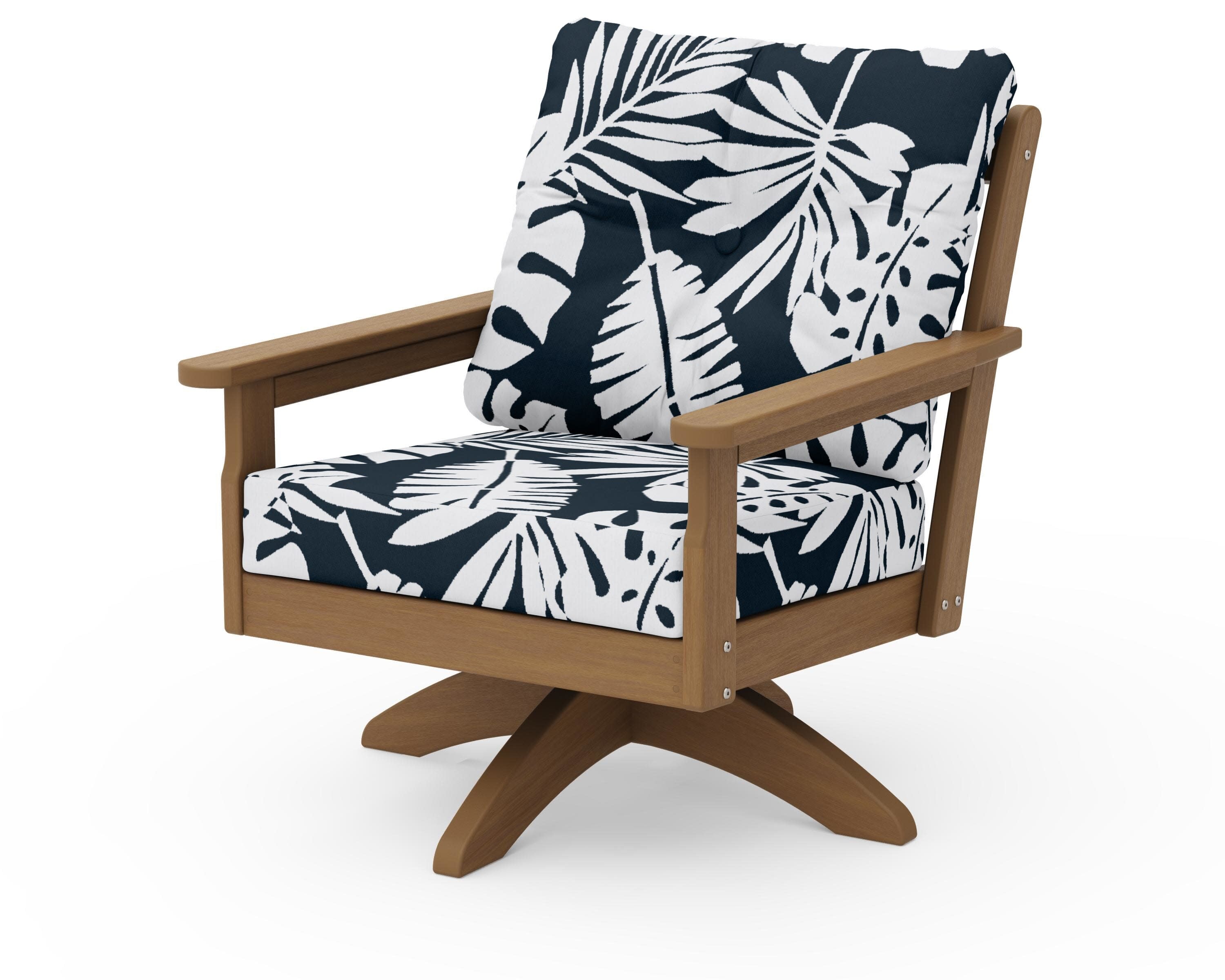 Vineyard Deep Seating Swivel Chair in Natural / Leaf Marine Indigo