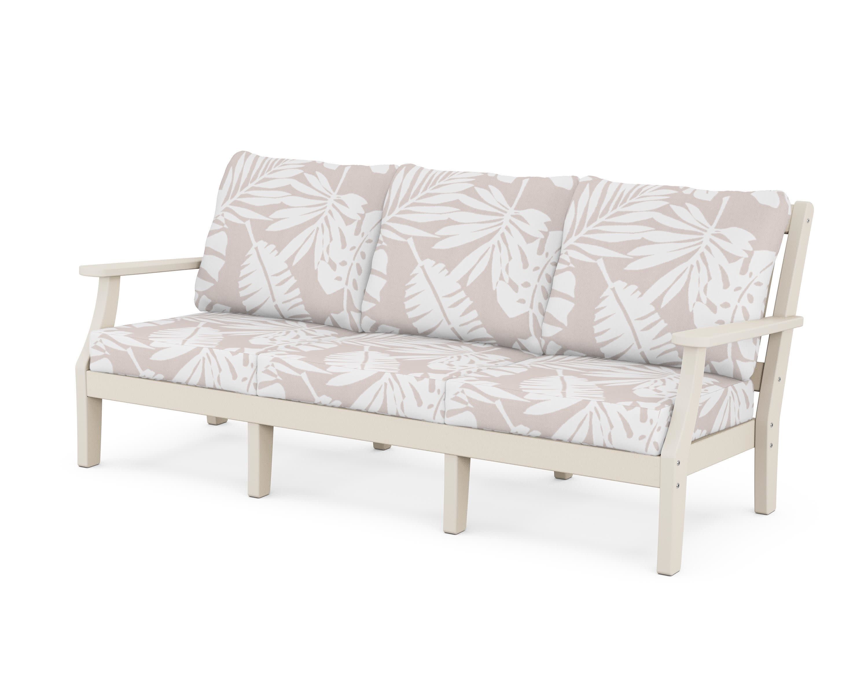 Chinoiserie Deep Seating Sofa in Sand / Leaf Dune Burlap