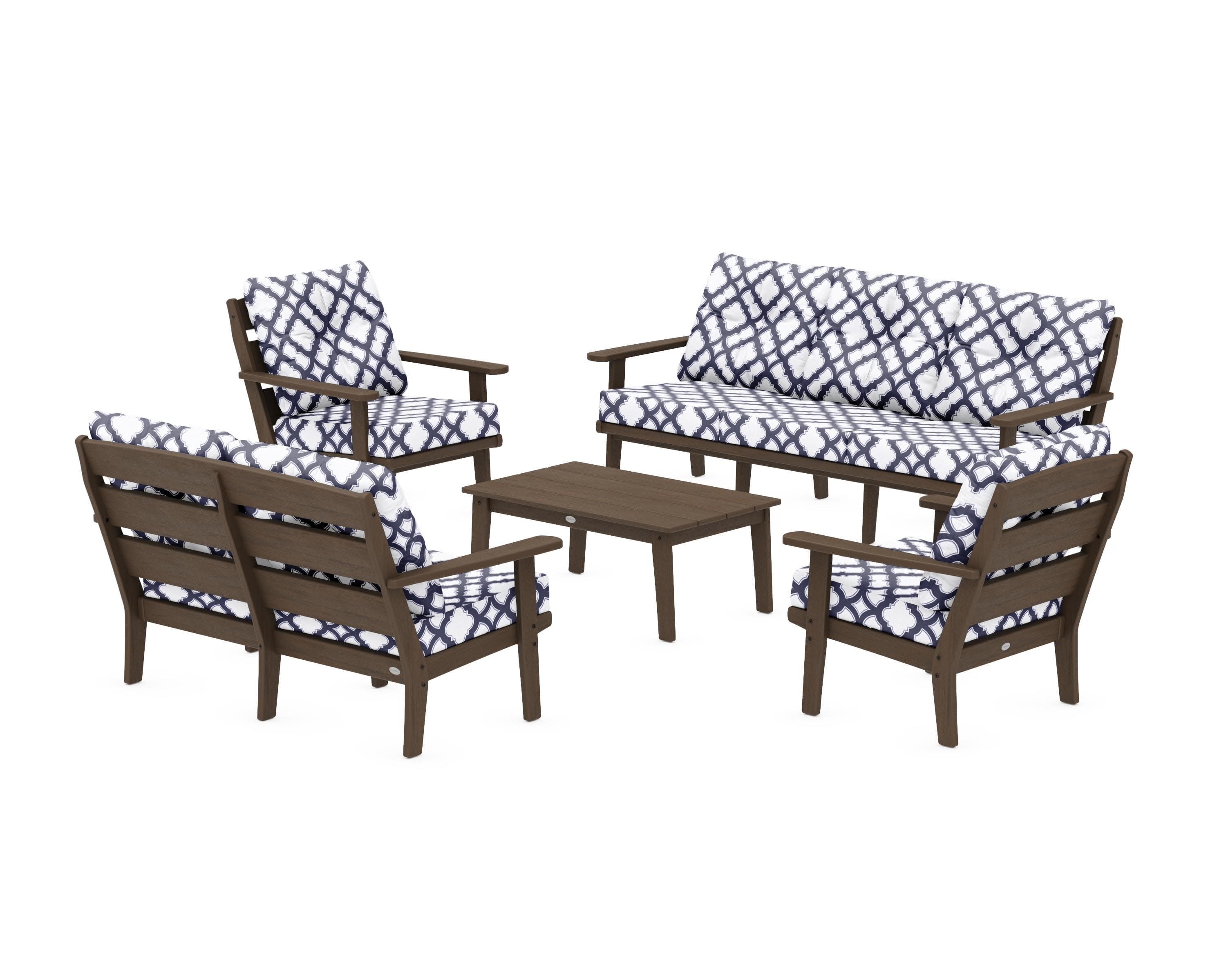 Lakeside 5-Piece Lounge Sofa Set in Kona / Trellis Navy
