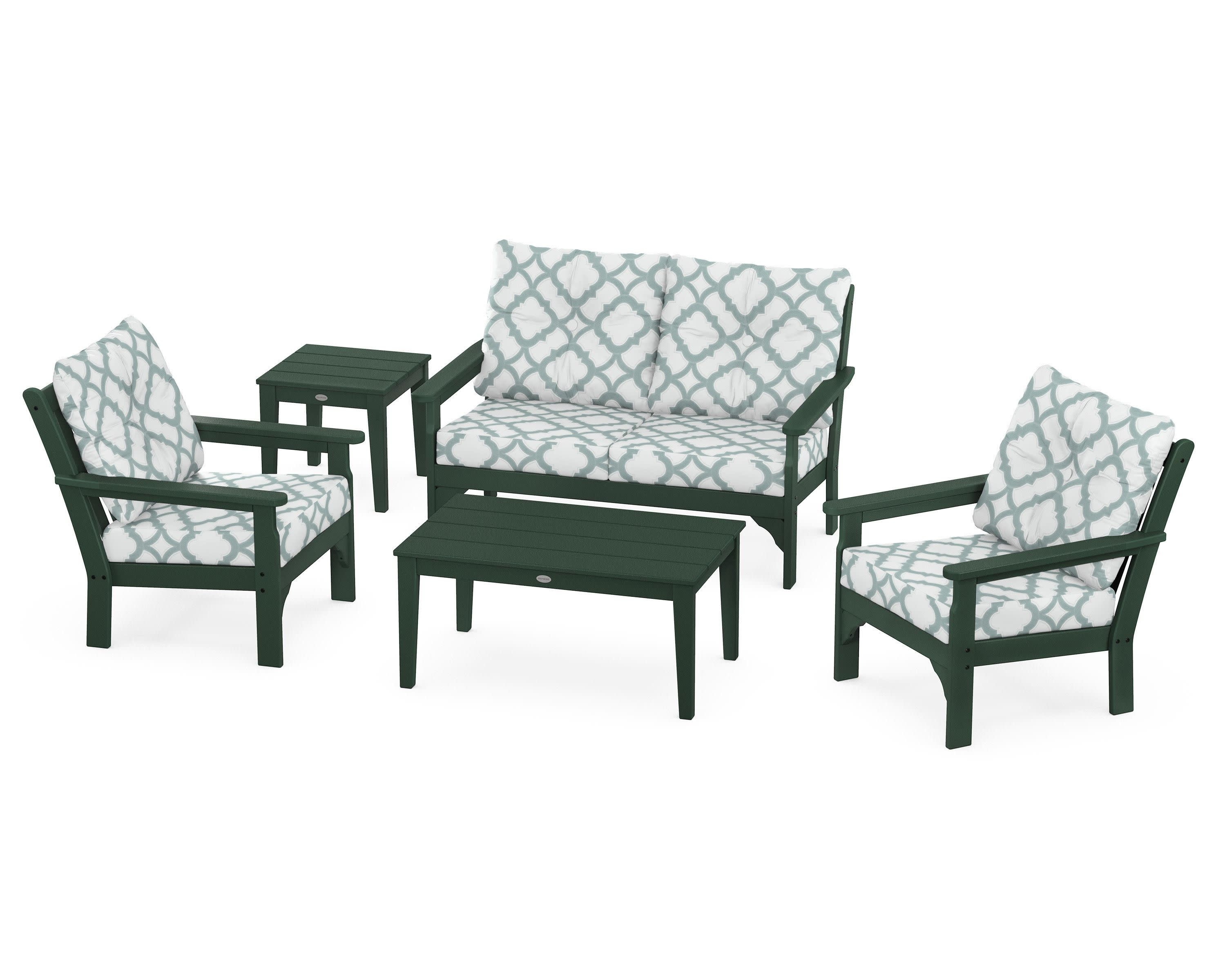 Vineyard 5-Piece Deep Seating Set in Green / Trellis Glacier Spa