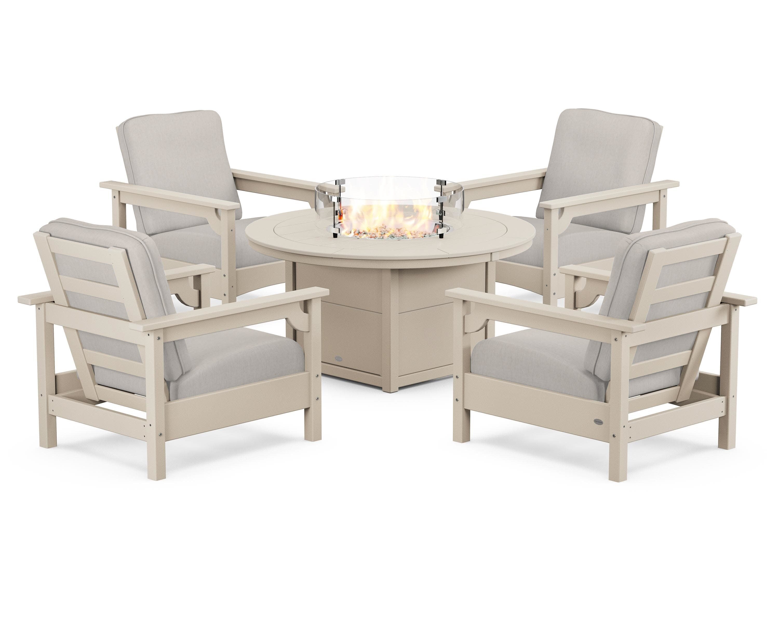 Club 5-Piece Conversation Set with Fire Pit Table in Sand / Cast Ash