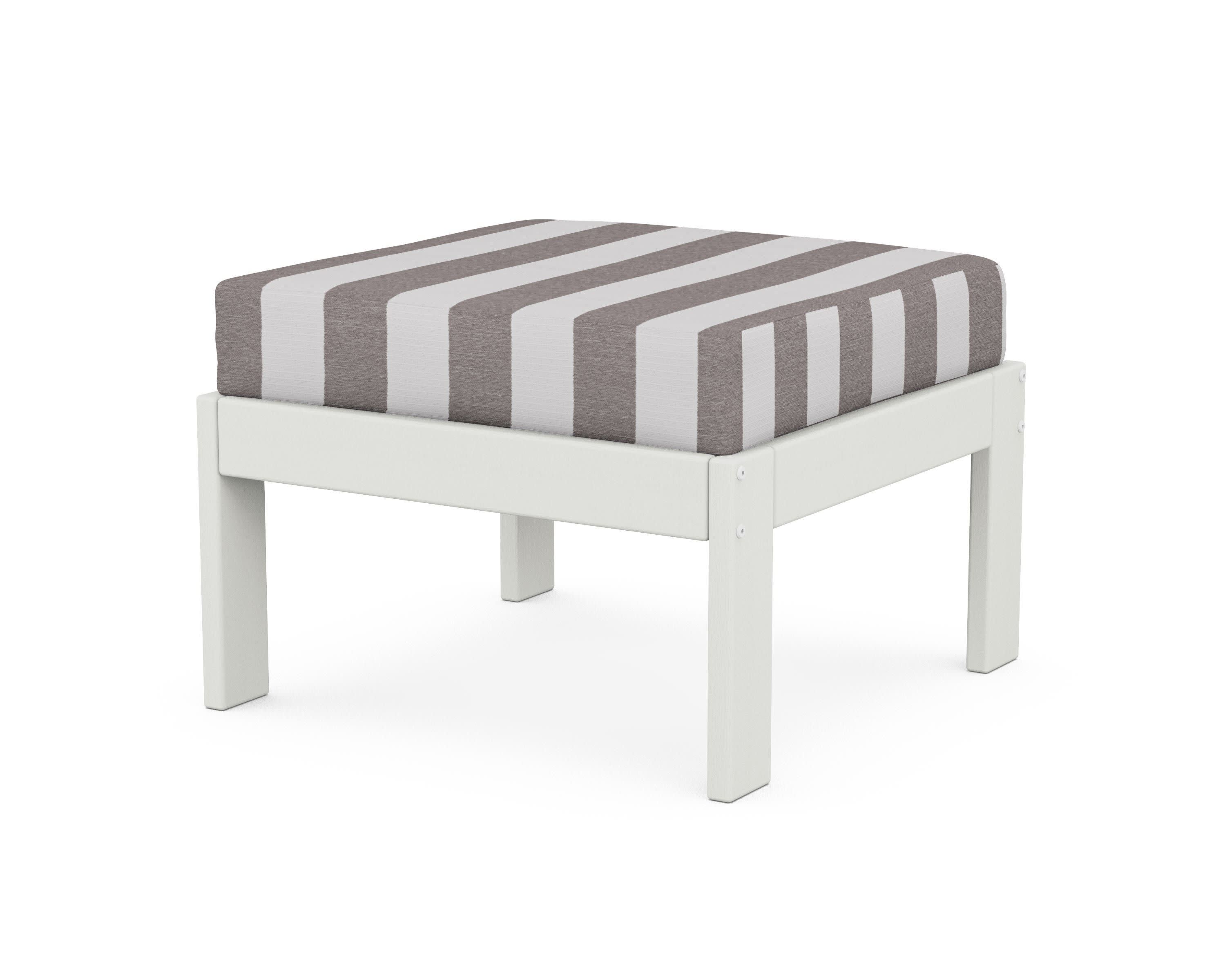 Vineyard Modular Ottoman in Vintage White / Cabana Stripe Grey Mist