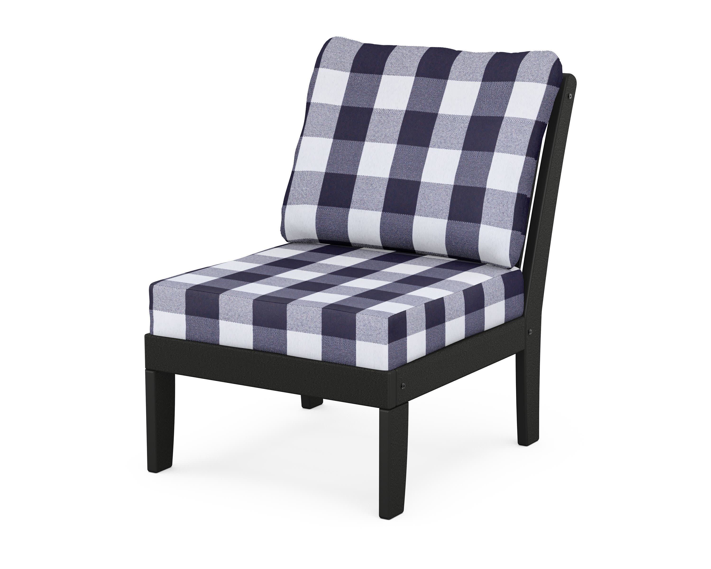 Braxton Modular Armless Chair in Black / Buffalo Plaid Navy