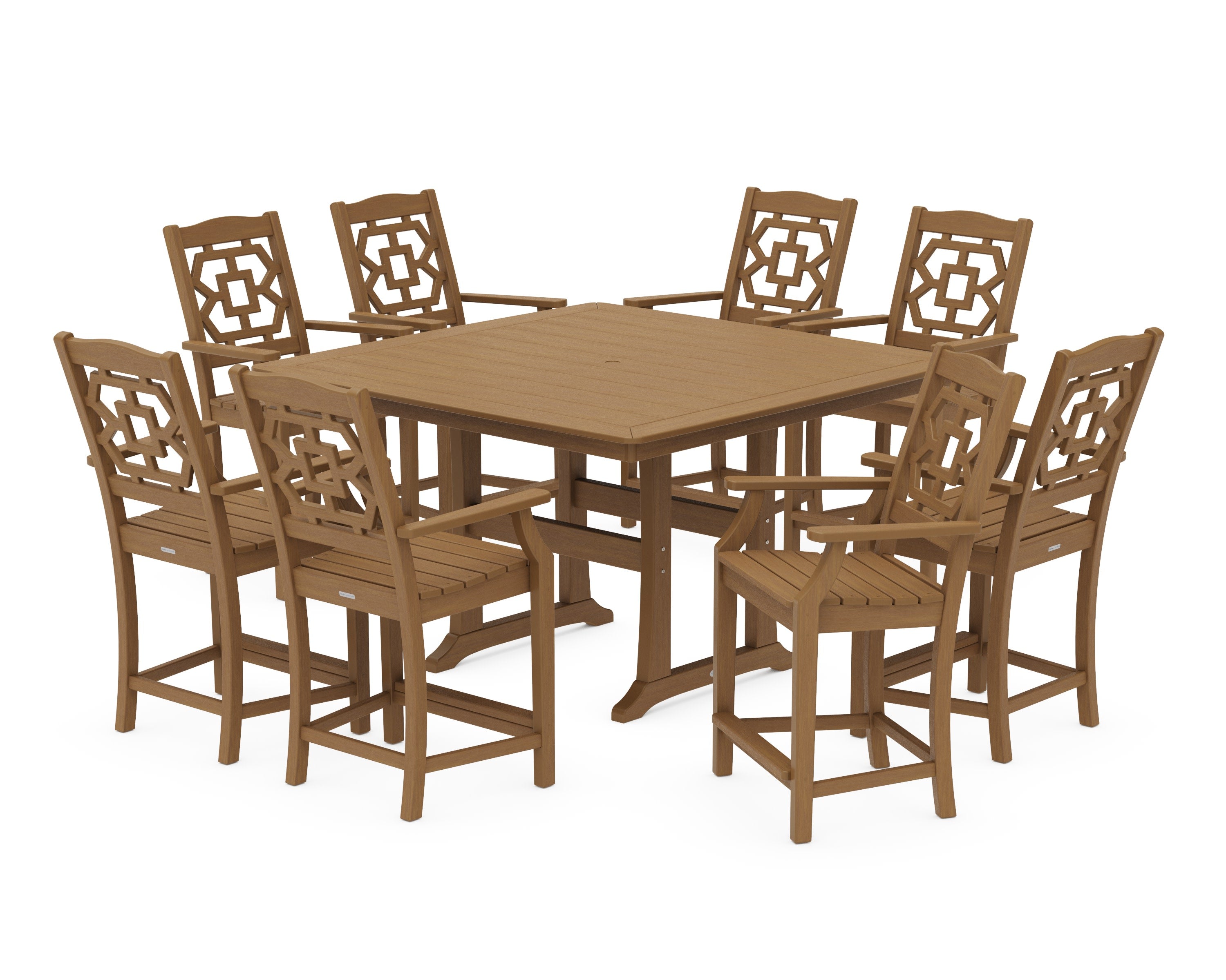 Chinoiserie 9-Piece Square Counter Set with Trestle Legs in Natural