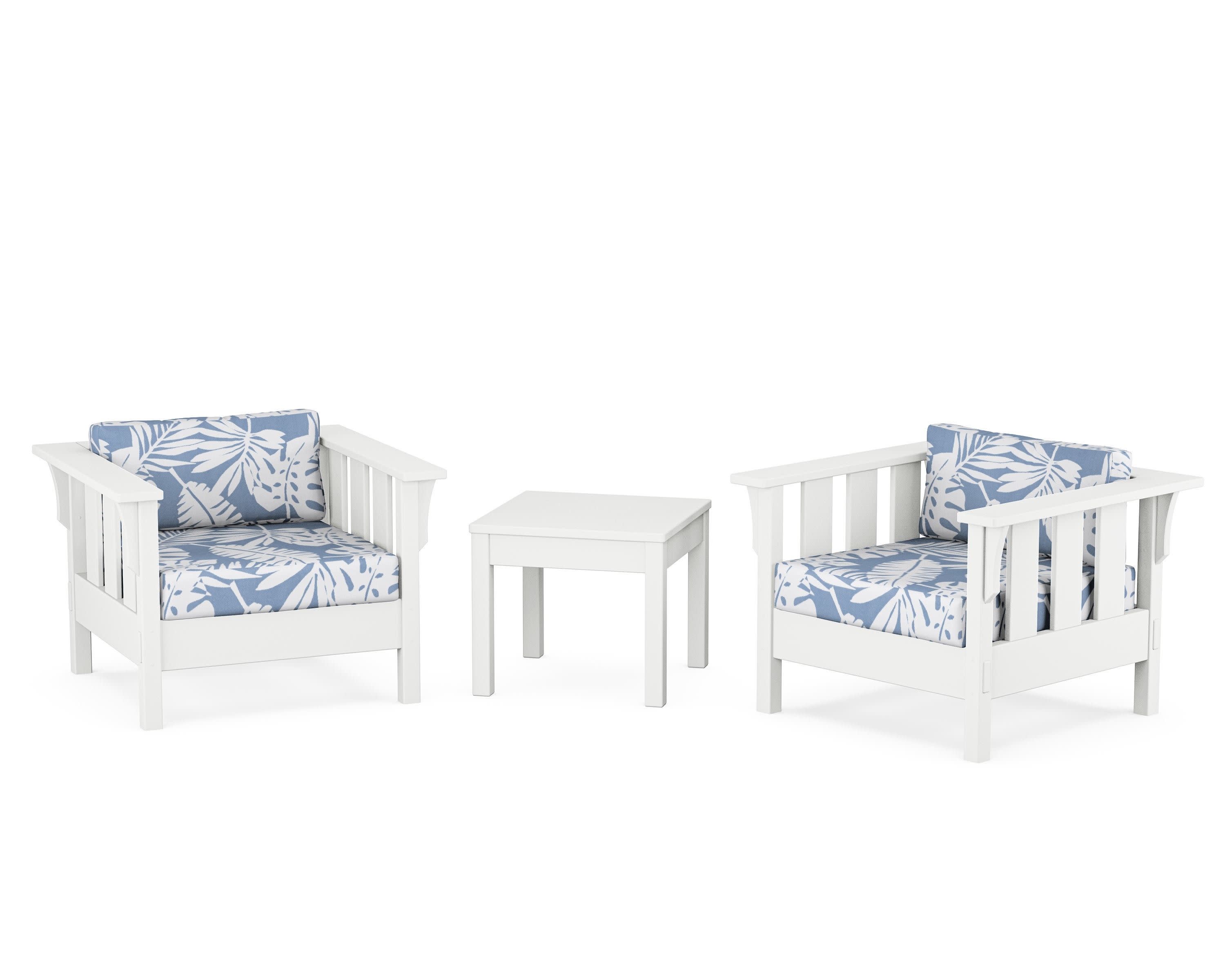 Acadia 3-Piece Deep Seating Set in White / Leaf Sky Blue