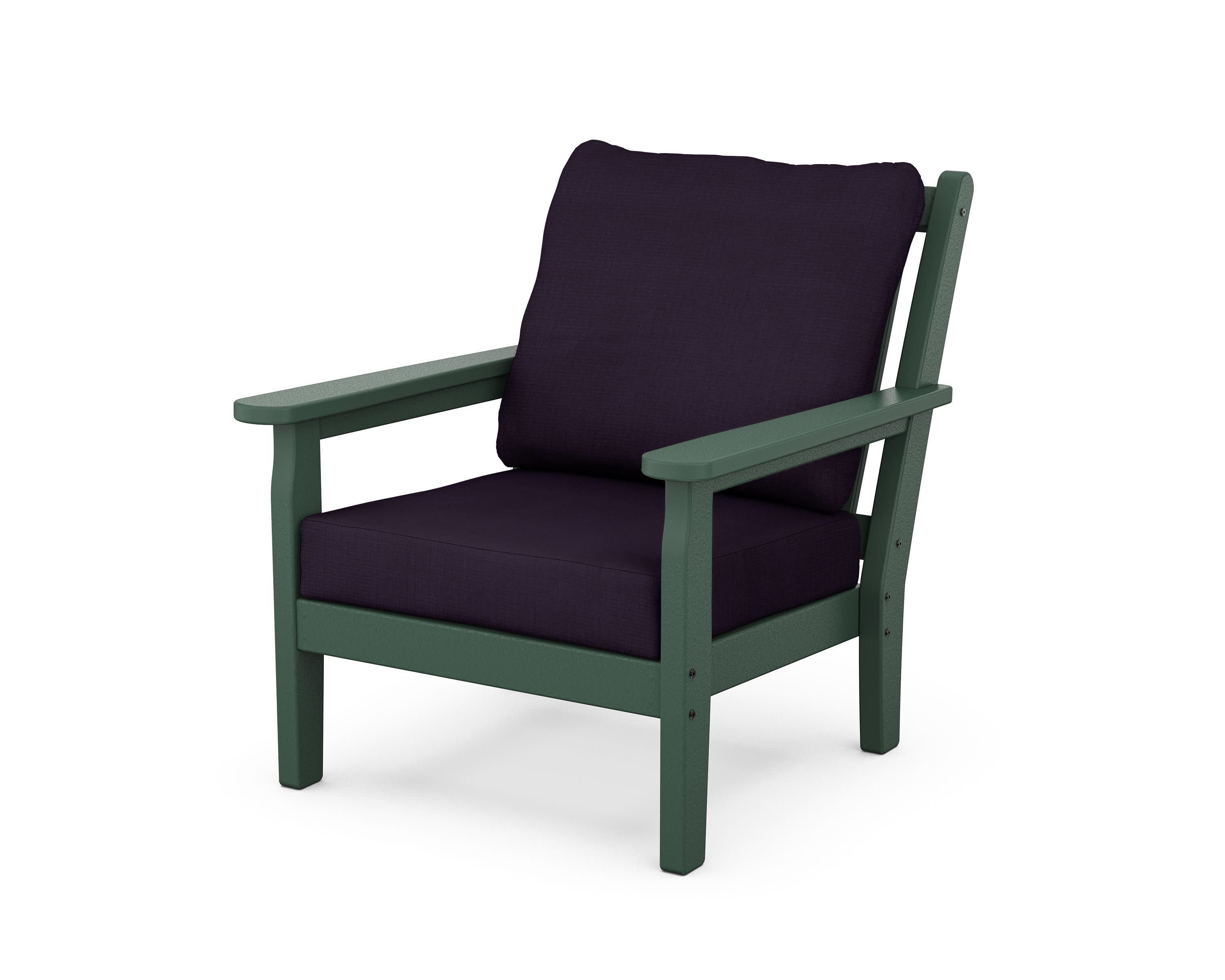 Chippendale Deep Seating Chair in Green / Navy Linen